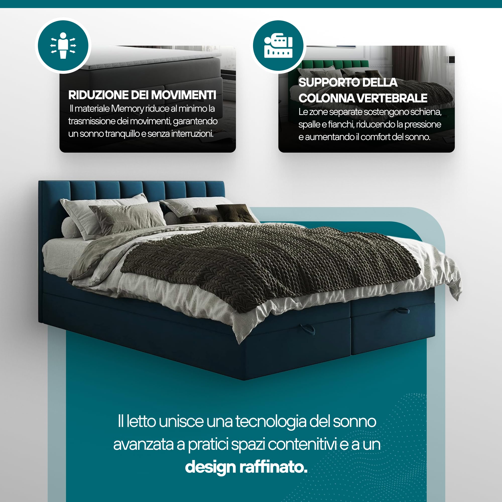 TRADA Letto Contenitore Matrimoniale con Contenitori e Materasso - Letto GUSTO con Topper In Memory Visco - Beige - 160 x 200 cm