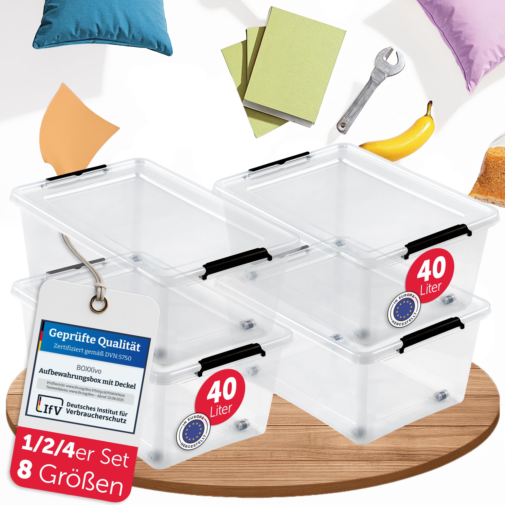 BOXXivo Aufbewahrungsbox mit Deckel 8,5L, 5L, 19L, 32L, 40L, 60L_ 80L - Plastikbox mit Deckel - robuste & stapelbare Aufbewahrungsboxen - P3