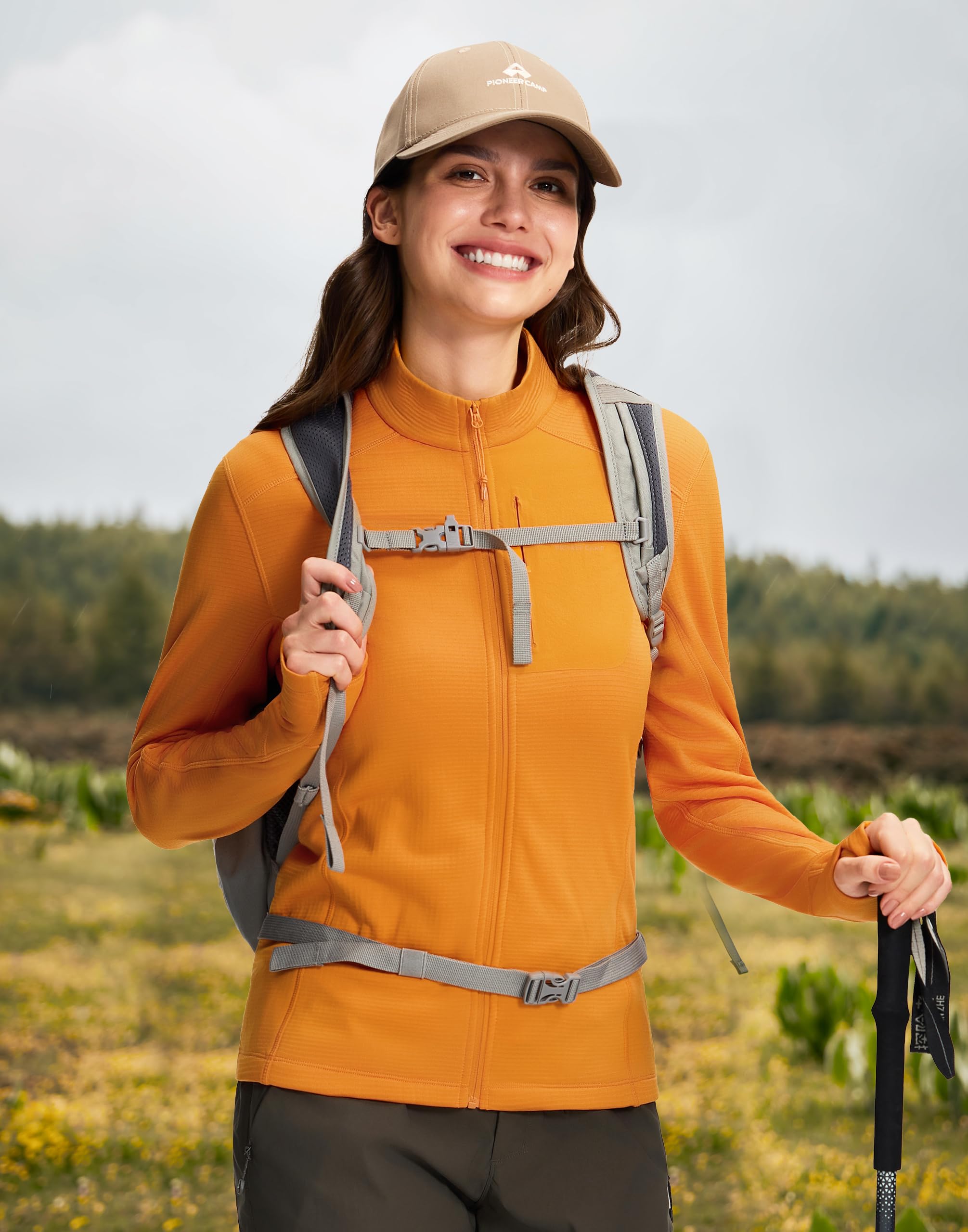 Pioneer Camp Damen Fleecejacke ohne Kapuze – Leichtes, Atmungsaktives,Hohe Elastizität Fleeceshirt mit Reißverschluss Winddichter Stehkragen für Outdoor-Aktivitäten wie Klettern, Skifahren & Wandern