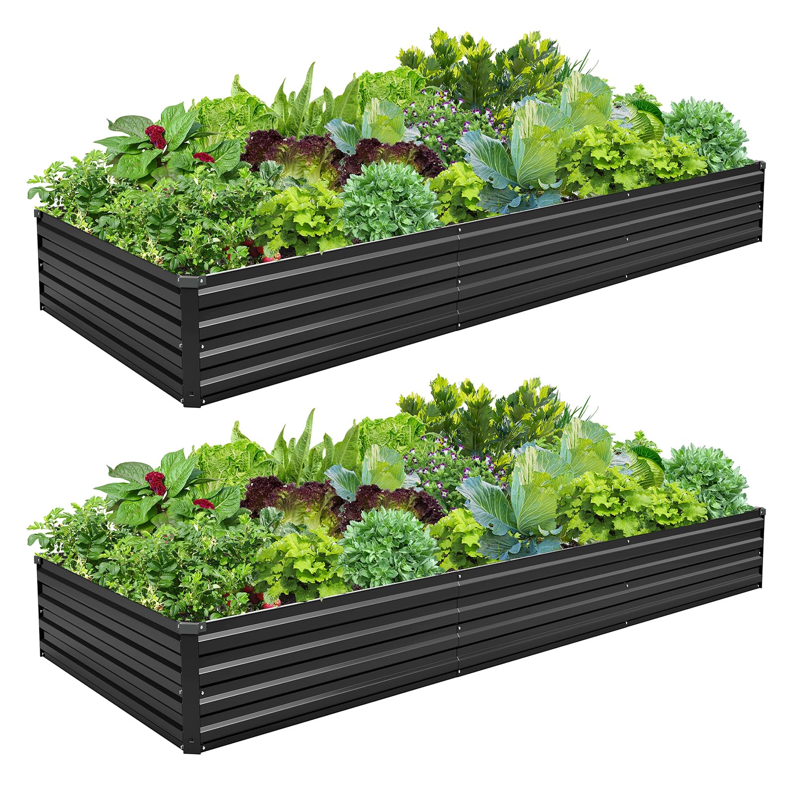 Galvanized Raised Garden Bed,2 Pcs 10×3×1FT Metal Planting Box for Outdoor Vegetable, Flowers Herb,Planter Gardening (Black)