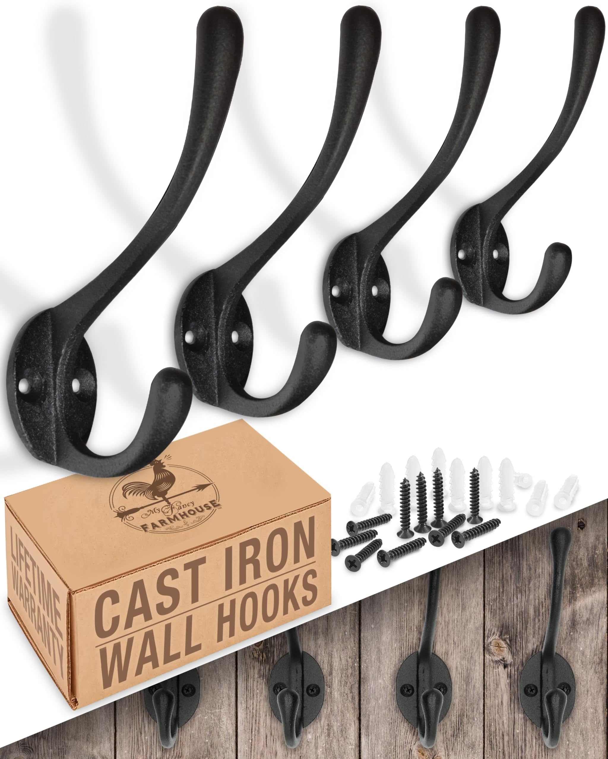 My Fancy Farmhouse Rustic Cast Iron Coat Hooks Wall