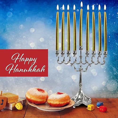 Miniatura 4 de Ner Mitzvah - Velas de Januká sin goteo tamaño estándar color dorado metálico se adapta a la mayoría de menorahs cera de alta calidad 45 unidades