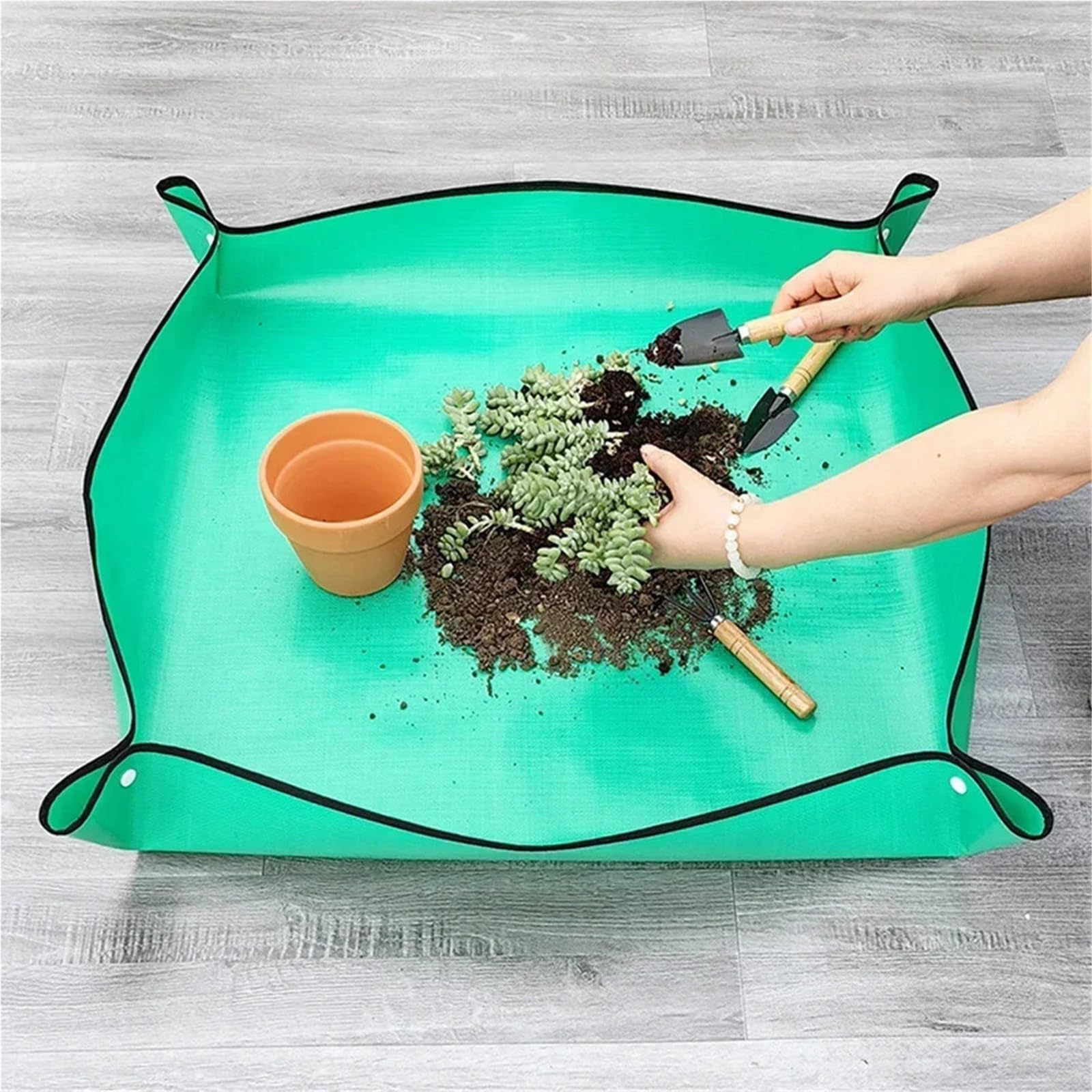 Tapis de rempotage 1 pièce - Fournitures de jardinage - Tapis de rempotage pliable - Réutilisable - Étanche - Orange - 66 x 66 cm