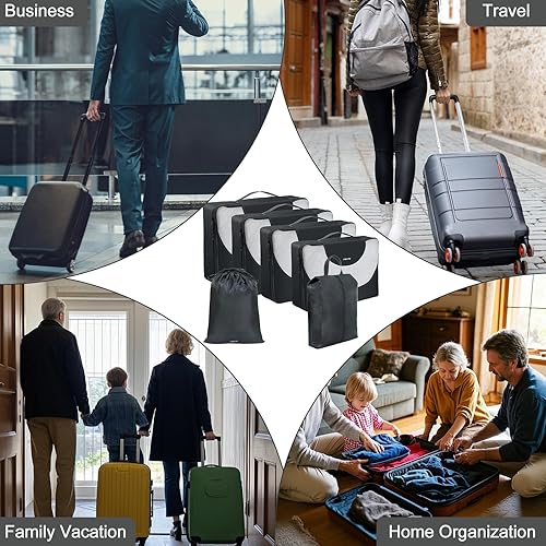 Miniatura 7 de MOSISO Juego de 6 cubos de embalaje para artículos esenciales de viaje, juego de bolsas organizadoras de maleta para equipaje, accesorios de viaje