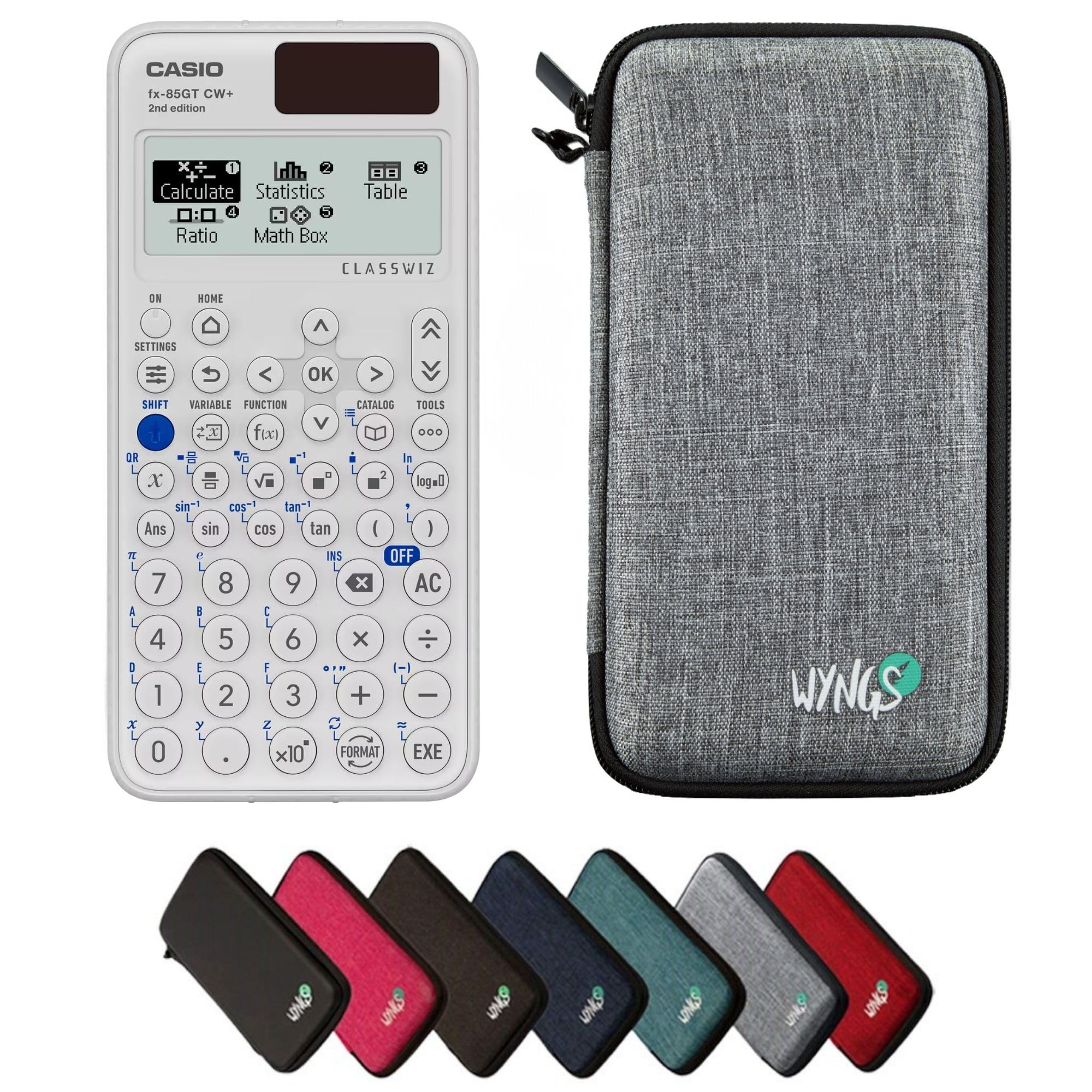 Casio fx-85GTCW+ White including a WYNGS protective case in Light Grey - Basic Set