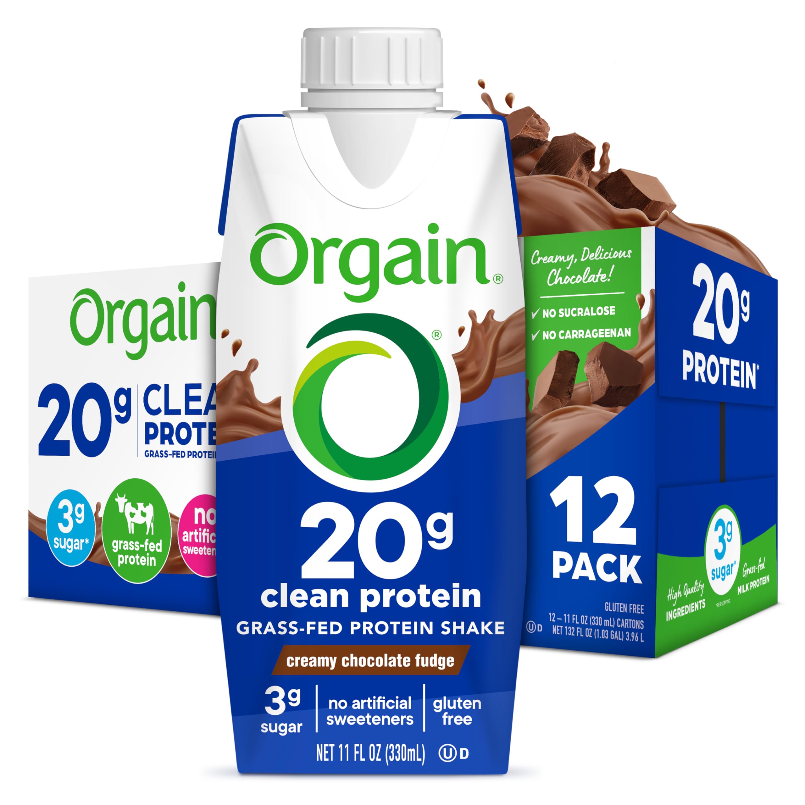 Orgain - Grass Drinking Organic Ready Supply Protein Shake Creamy Chocolate Fudge - 12 Pack