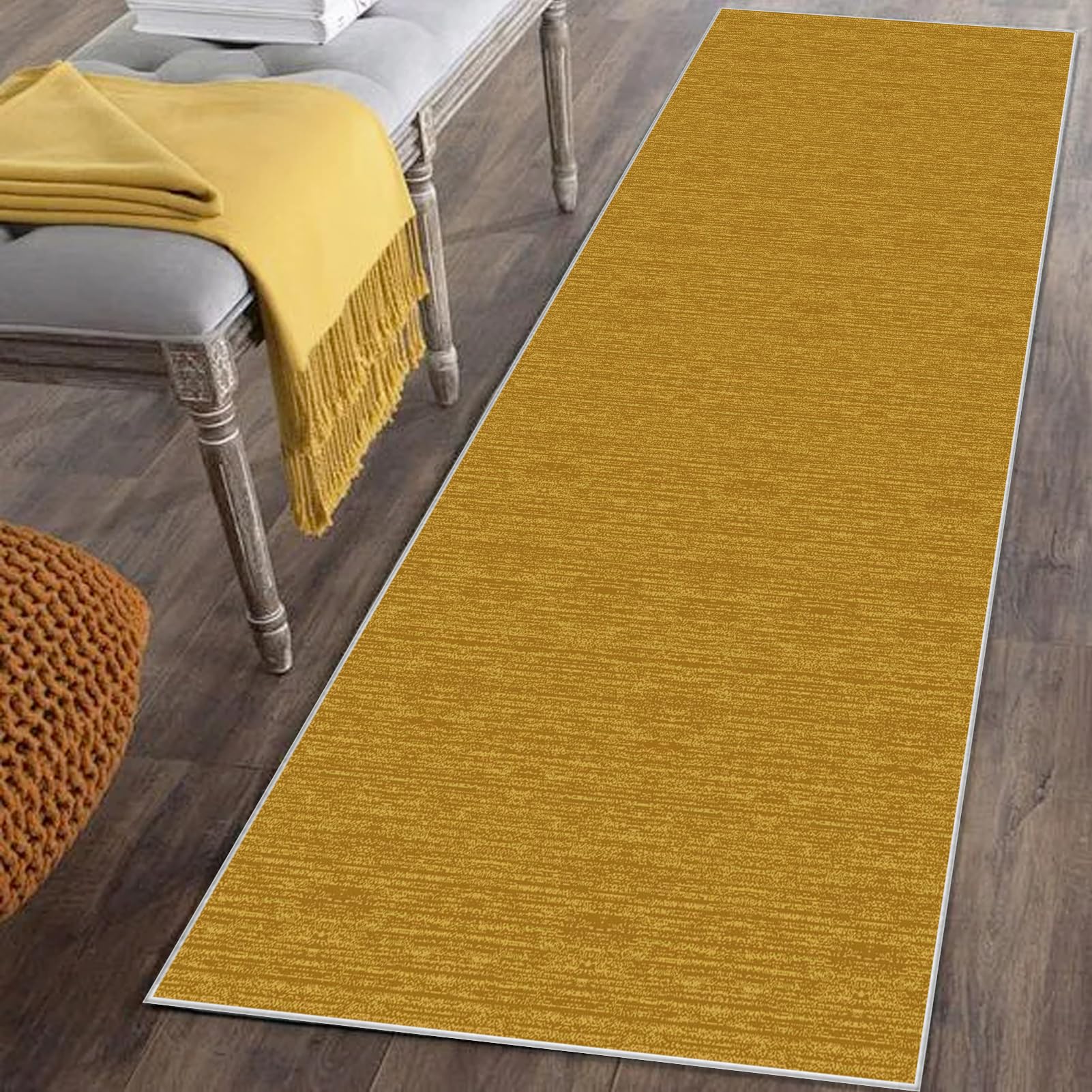Runner Rugs for Hallways Non Slip Long Kitchen Rugs 120 x 400 cm Yellow Heavy Duty Carpet Runners for Hallways Kitchen Washable Hallway Hall Runner Narrow Rugs for Entryway Door Mat Carpet Floor Mat