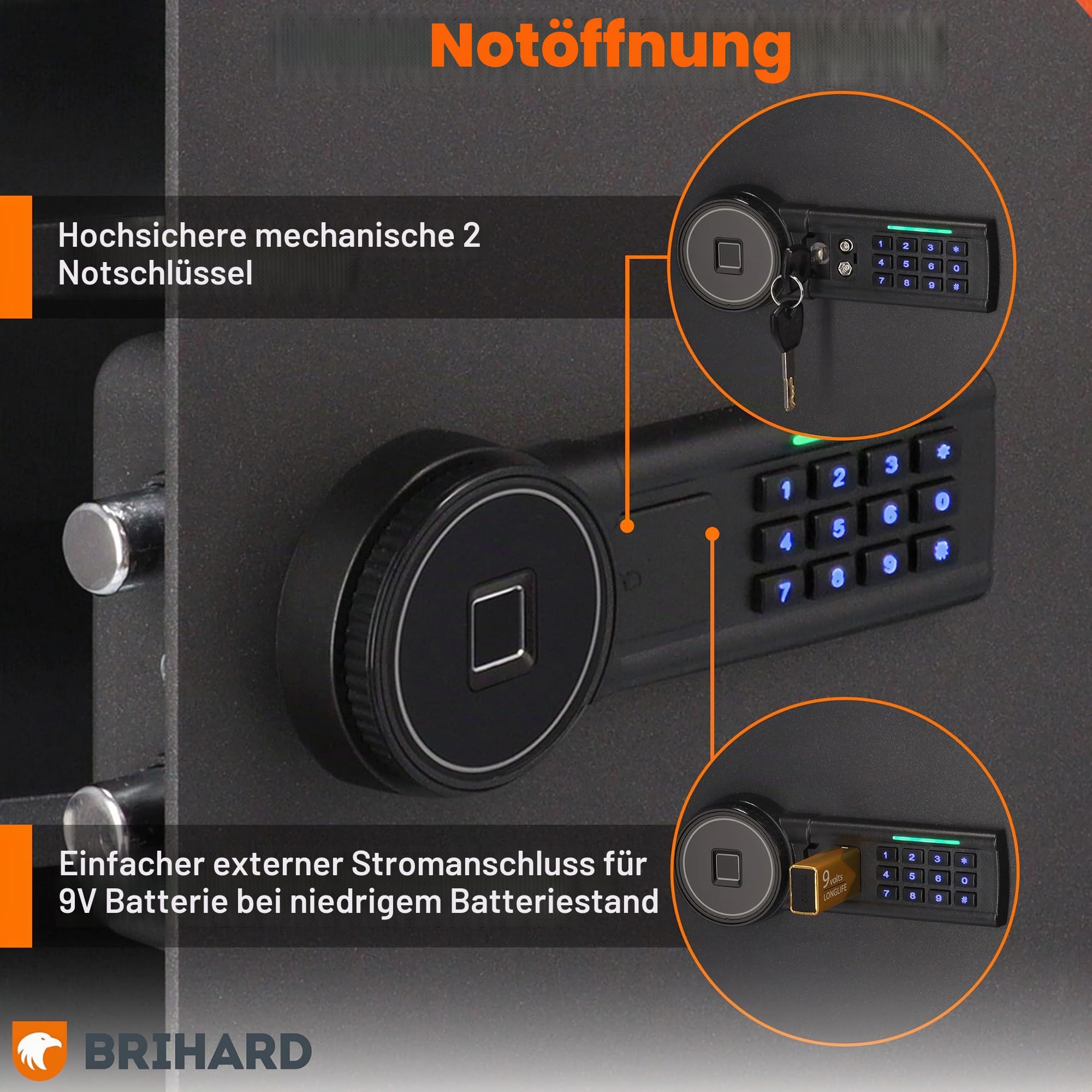 Biometrischer Safe E14602B – 2-in-1 Digitale Tastatur und Fingerabdruck – Home Tresor 25 cm x 35 cm x 25 cm (H x B x T) – Anti-Bump Lock elektronische Sicherheitsbox – LED-Anzeigen –