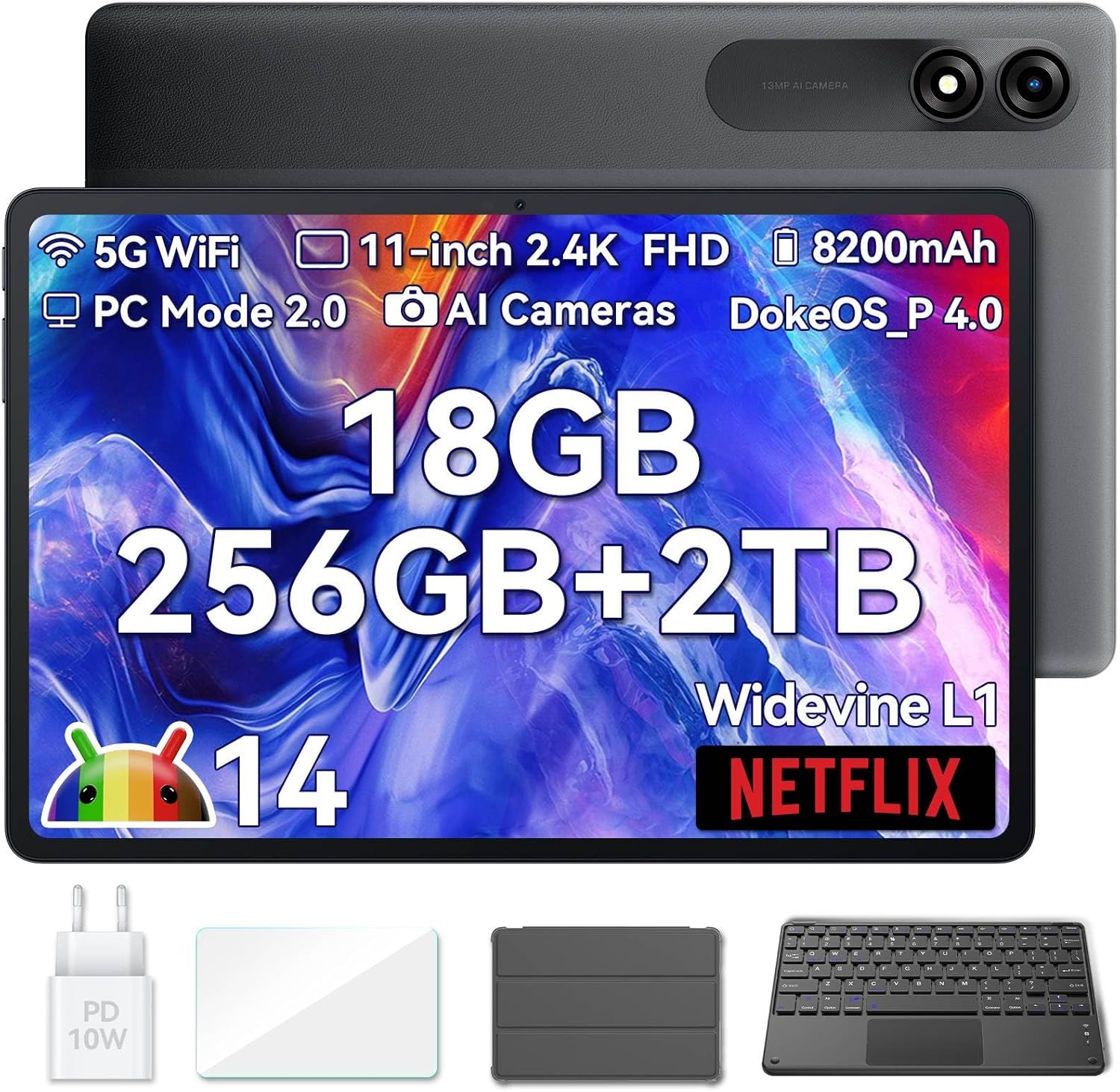 Blackview Tab9 Wifi Tablet 11 Pollici 2.4k FHD+, 18GB RAM+256GB ROM(TF 2TB) Tablet Android 14 Octa-Core, 8200mAH Widevine L1 13MP+8MP Tablet in Offerta con 5G WIFI, GMS, Face ID Blackview Tab9 Wifi Tablet 11 Pollici 2.4k FHD+, 18GB RAM+256GB ROM(TF 2TB) Tablet Android 14 Octa-Core, 8200mAH Widevine L1 13MP+8MP Tablet in Offerta con 5G WIFI, GMS, Face ID