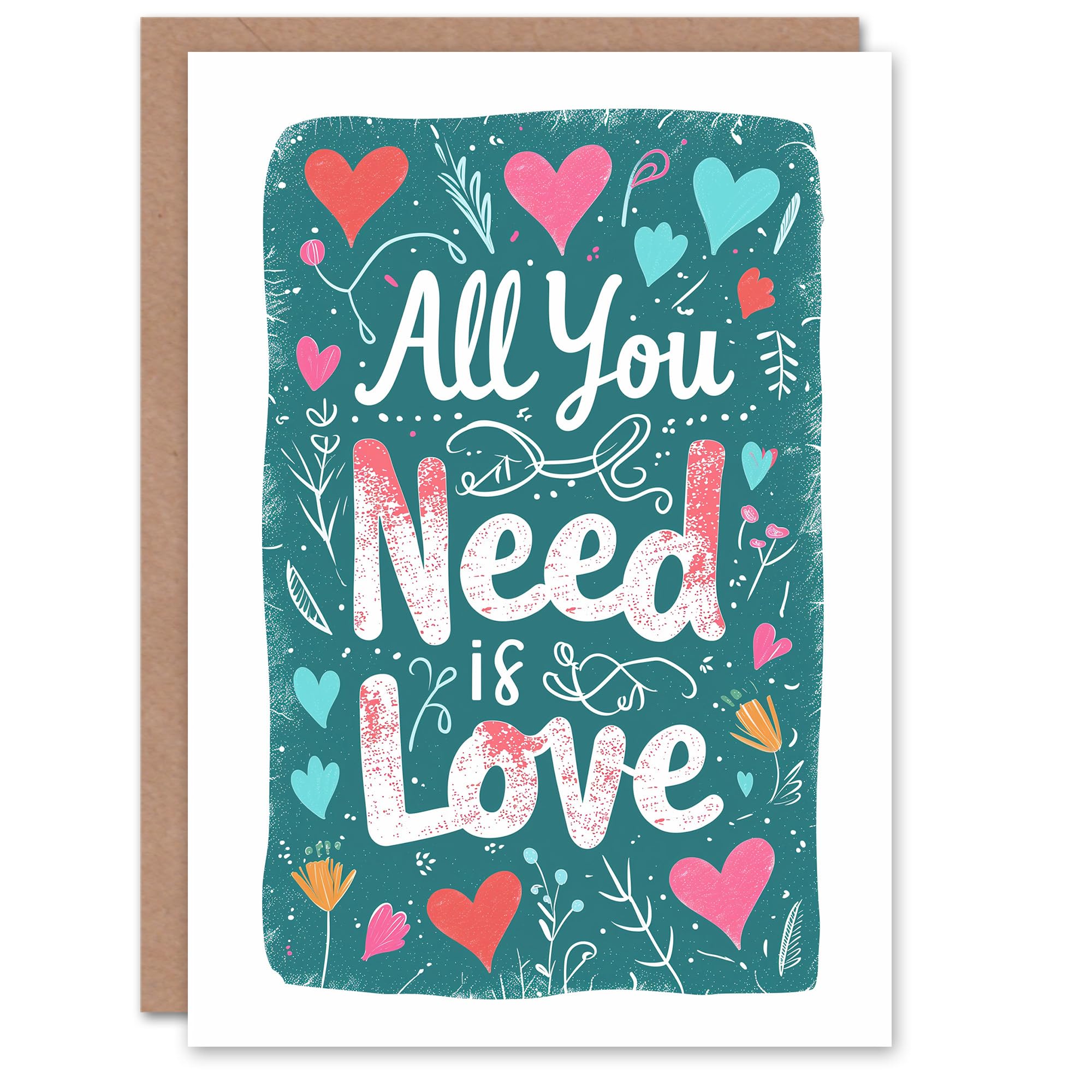 Artery8 Valentines Day Greeting Card All You Need is Love Hearts Green For Her Wife Partner