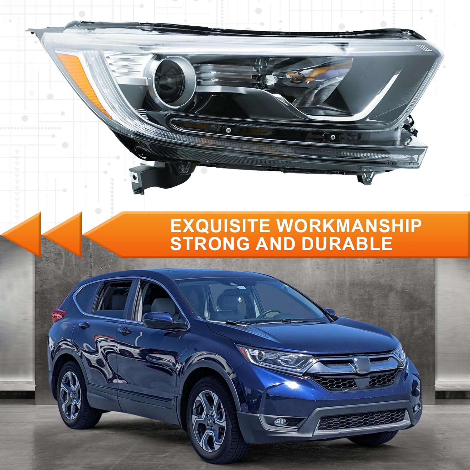 PENSUN Headlight Assembly Fit for Honda CRV LX/EX/EX-L 2017-2022, Black Halogen Headlamp Replacement, Right Passenger Side