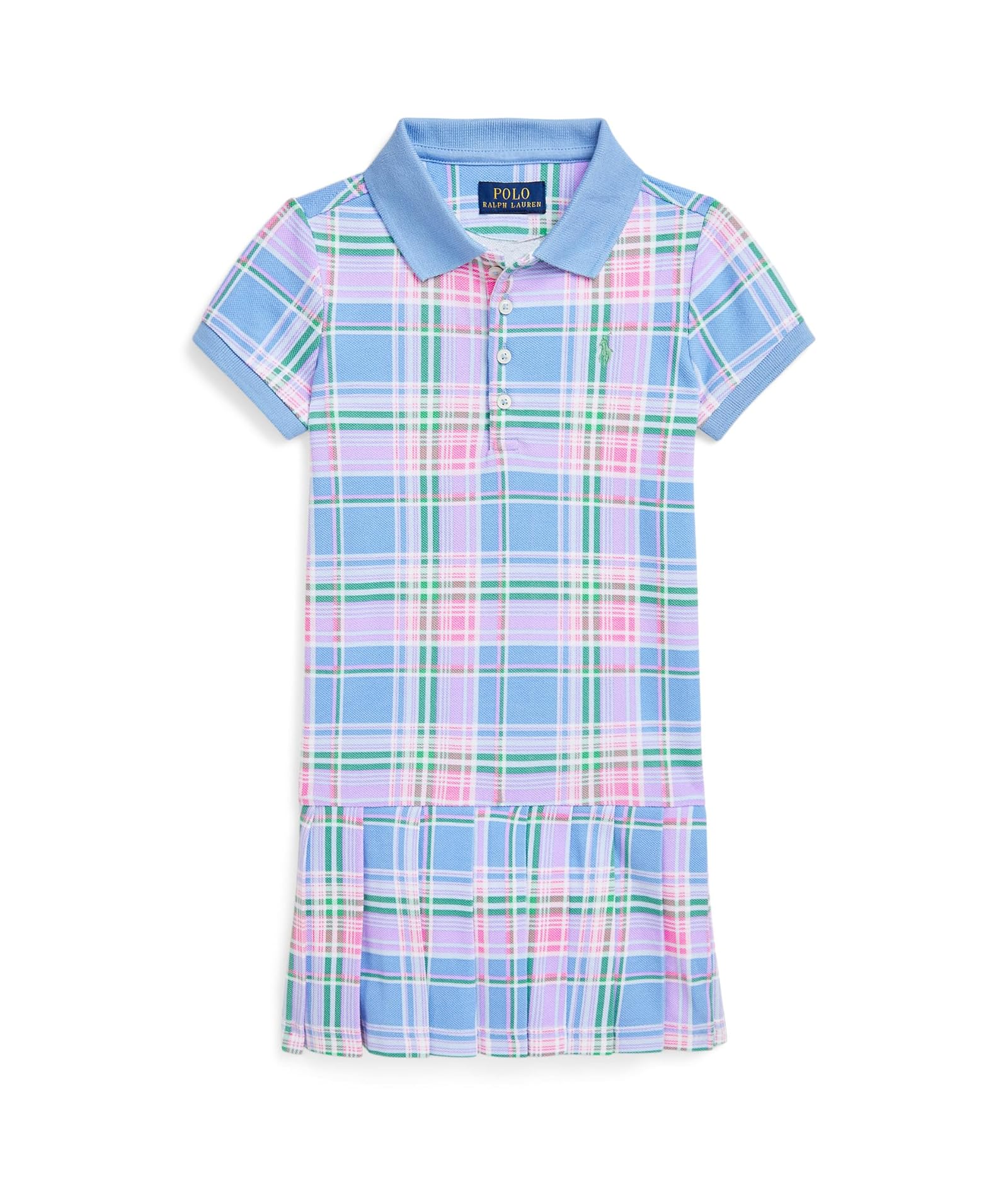 Girl's Polo Ralph Lauren Kids Plaid Cotton Mesh Polo Dress (Toddler/Little Kid) - Picture 2 of 3