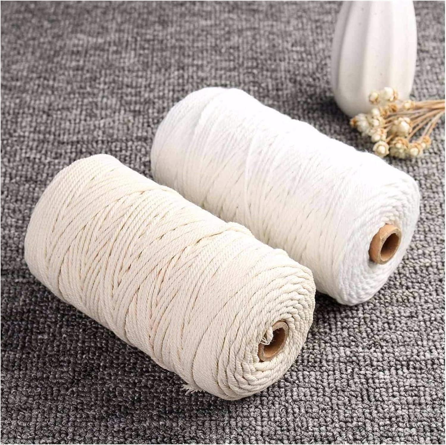 Cordón de macramé 200 m Cordón de algodón Blanco Cuerda torcida Beige Cuerda de macramé Artesanal Suministros Decorativos para el hogar Hechos a Mano DIY 3 mm, 2 mm Beige