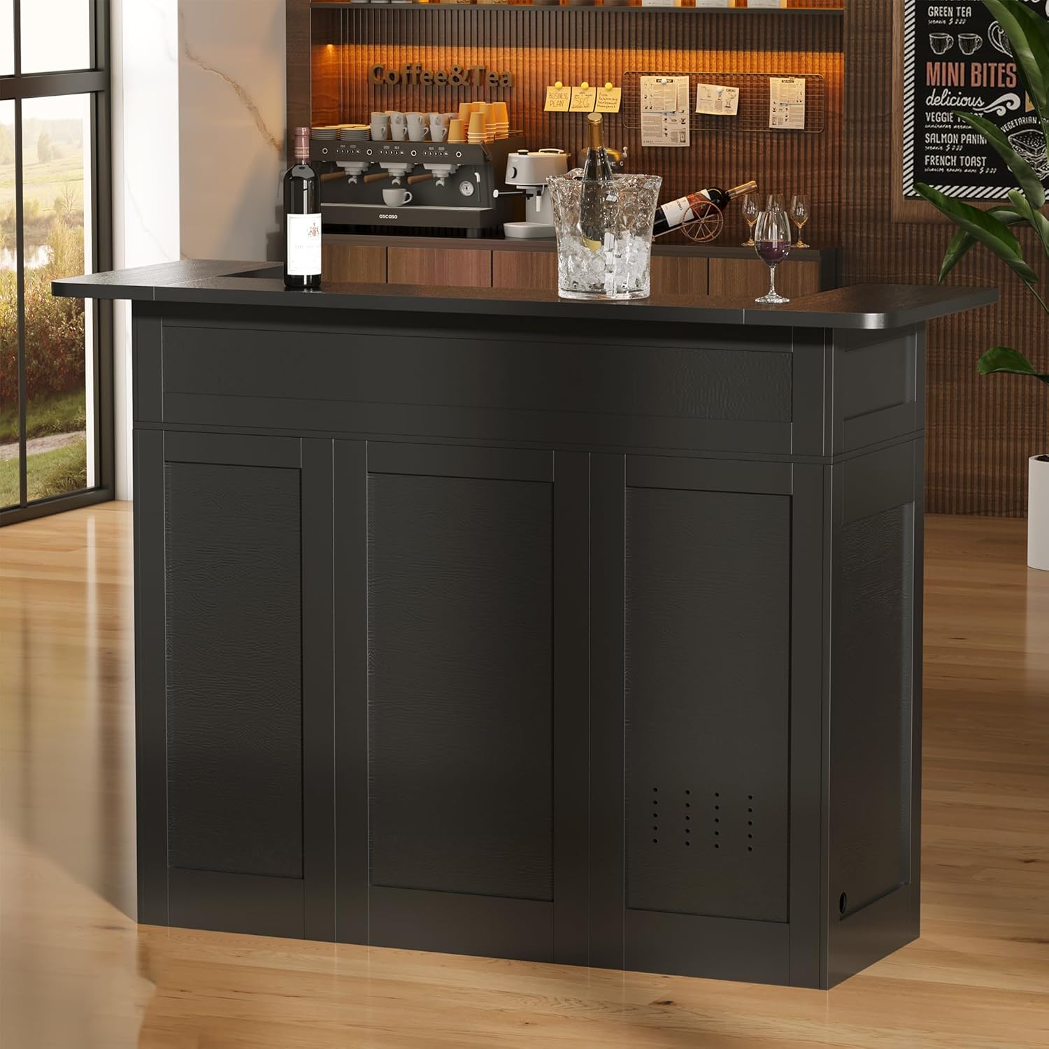 Home Bar Unit with Mini Fridge Space, Liquor Bar Cabinets with Storage Shelves, Drawer, Wine Glasses Holder, Mini Fridge Cabinet with Storage, Basement Bar for Home, Living Room