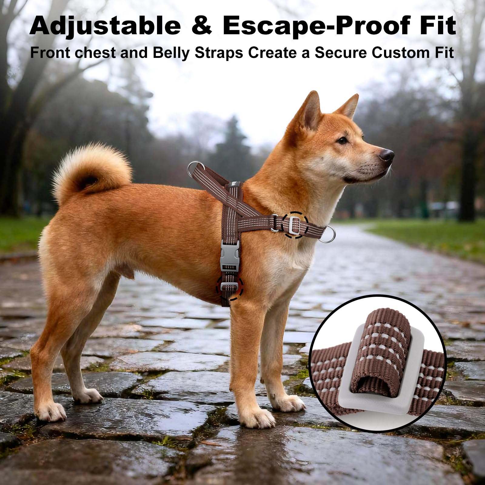 No Pull Dog Harness with Handle, Adjustable Mesh Padded Reflective Walking Harness with Front Clip for Small Medium Large Dogs – Quick Fit No Escape for Training and Hiking (Chocolate, M) - image 5