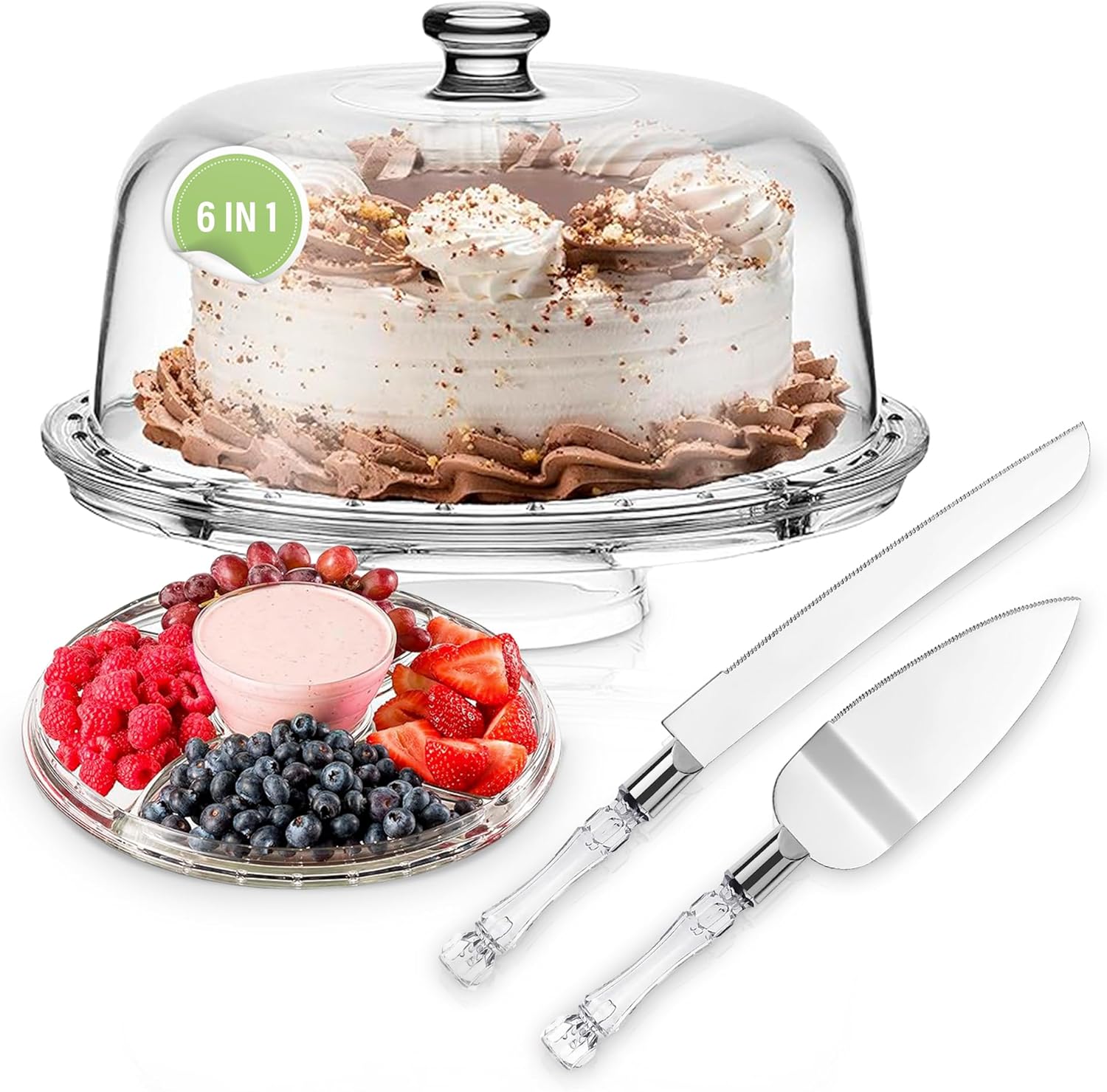 MarvellsHome - Cake Stand with Dome & Lid -Acrylic Cake Plate - Acrylic Cake Cover - Server - Trifle Bowl - Container & Dessert Stand with Charcuterie Board - Food Tray.
