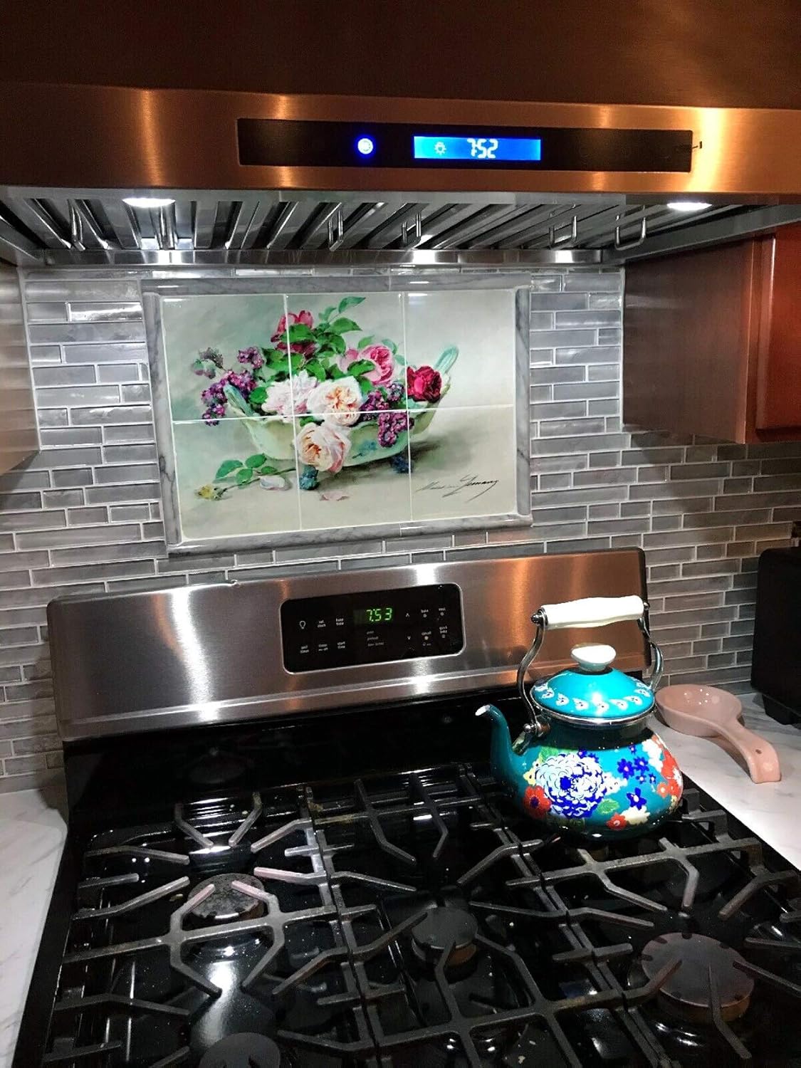 タイル壁画水彩花バラ花瓶by Madeleine Lemaireキッチンバスルームシャワー壁Backsplash止め板3 x 2 4