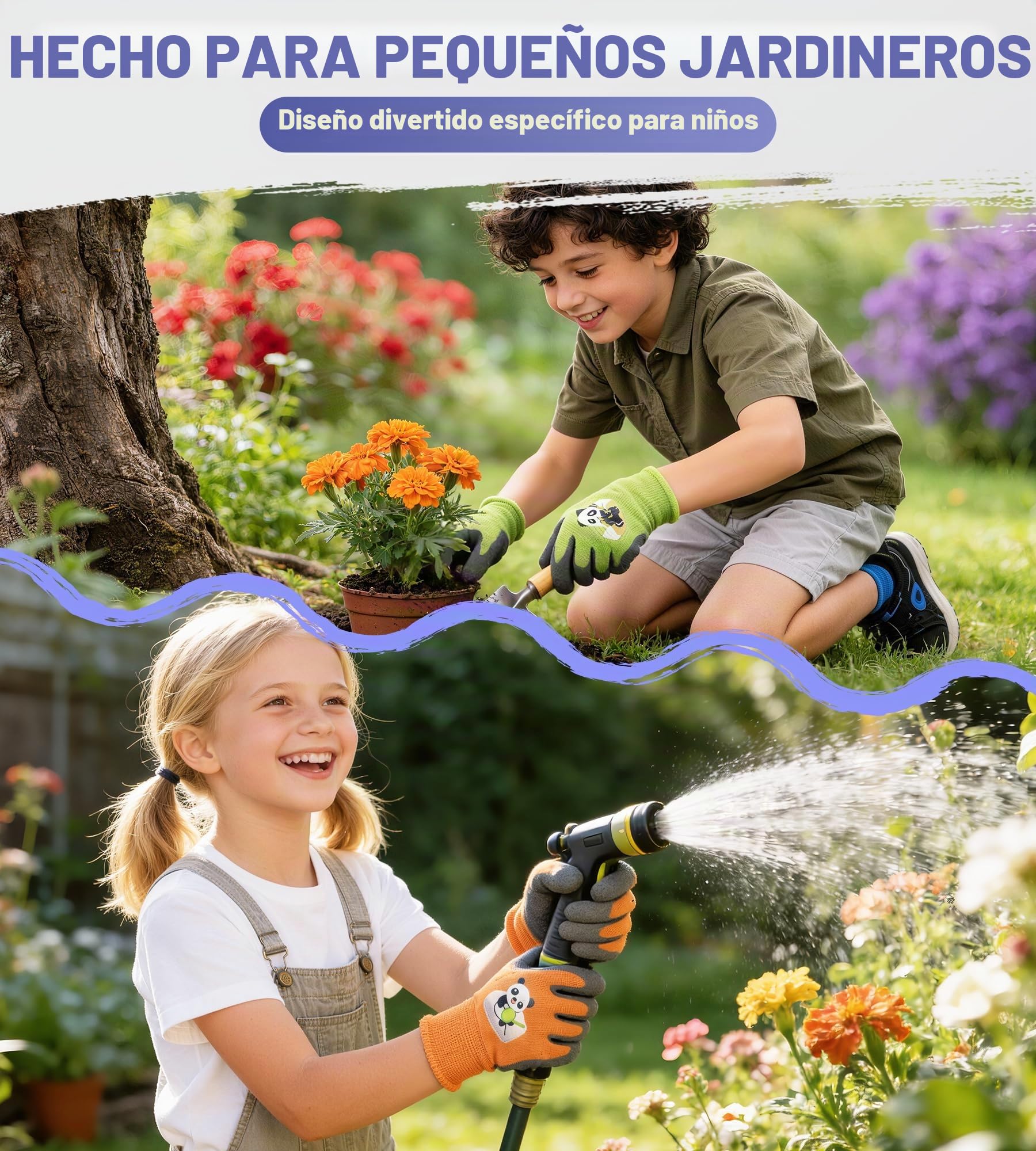 Mr.Panda 3 Pares de Guantes de Jardinería para Niños, para Edades de 2 a 4 Años, Aptos para la Piel, Guantes de Trabajo para Niños Pequeños, Talla 3/XXXS