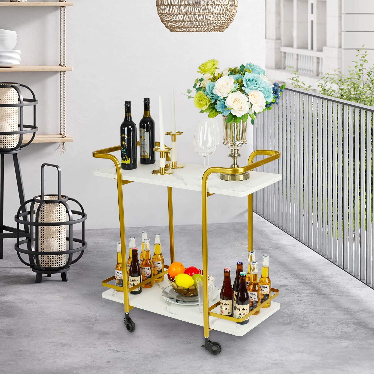 Buy Jubao 2 Tiers Serving Cart Mobile Gold Bar Cart Decorative Indoor