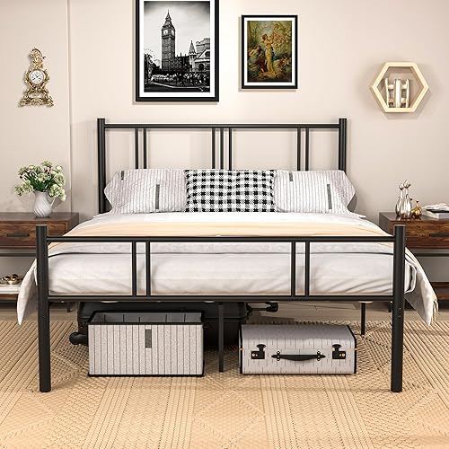 Miniatura 1 de LECEVOCY Base de cama Queen con base de metal, base de colchón, almacenamiento debajo de la cama, no necesita somier, fácil montaje, soporte de