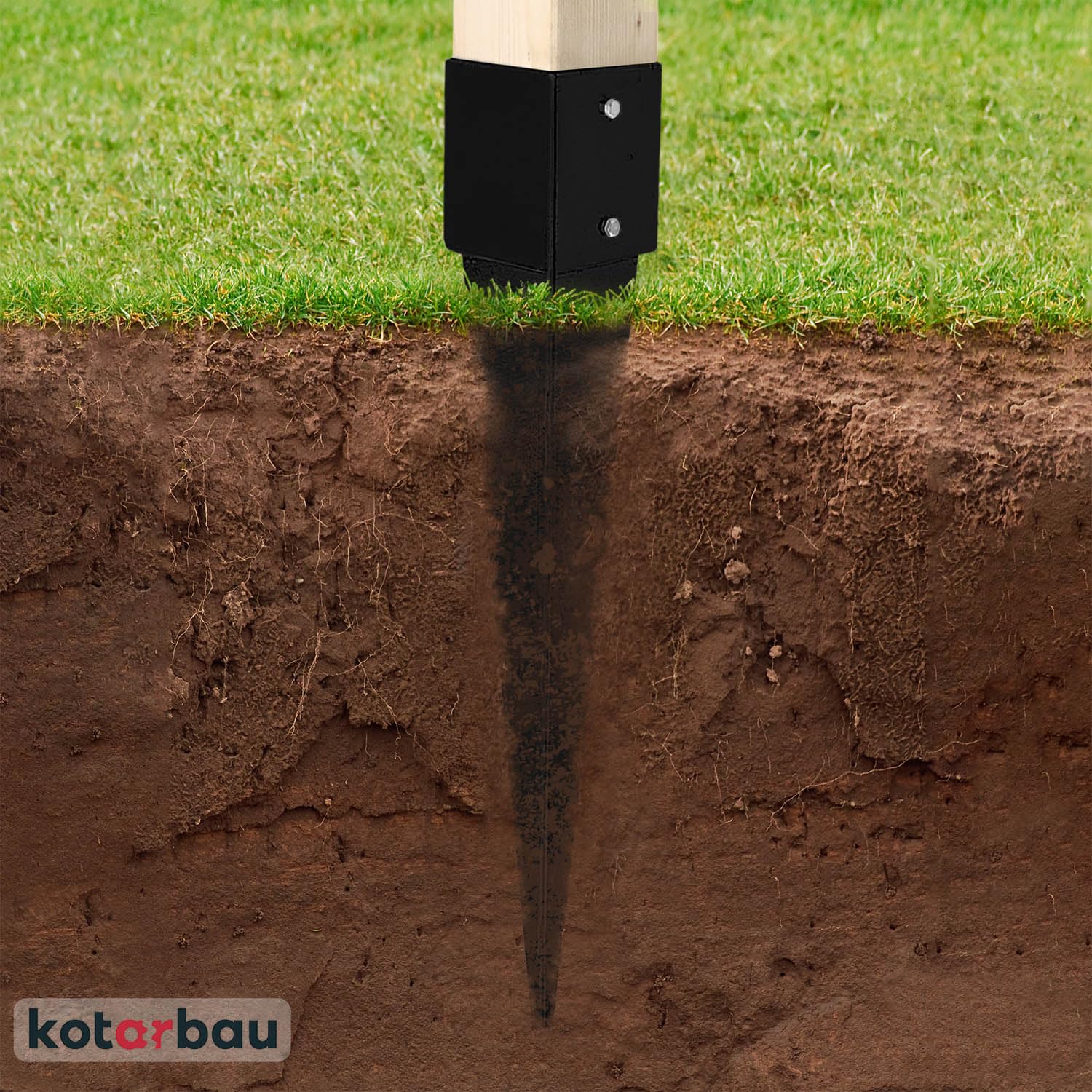 KOTARBAU® 4 STK. Pfostenträger Einschlagen 121x121x750mm verzinkt-pulverbeschichteter Stahl Einschlaghülse Erdanker Einschlagbodenhülse Gartenzaun Erdungsspieß Bodenanker Einschlaghülsen Holzpfosten