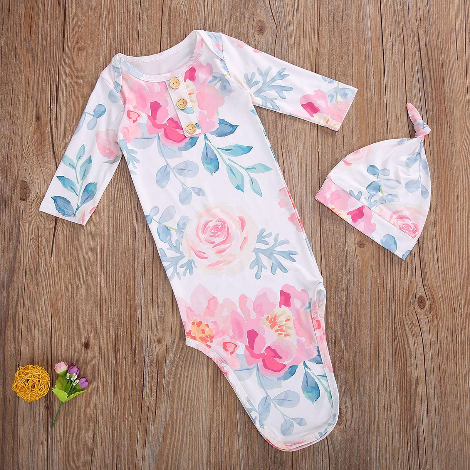 Newborn Baby Girl Floral Gown Coming Home Outfit Baby Girl Gift (Big Floral, 0-6 Months)