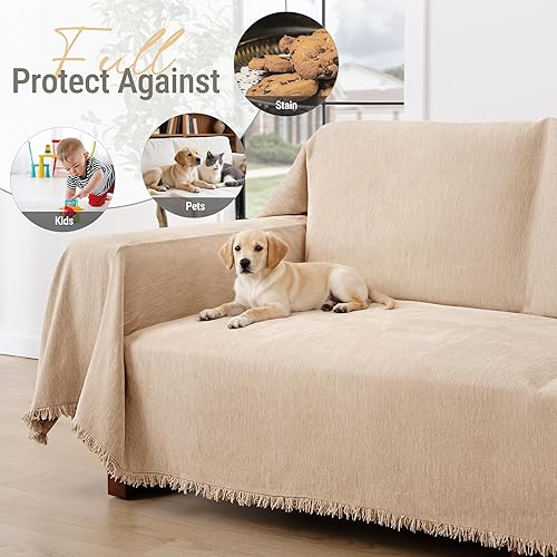 Miniatura 3 de Fundas de sofá lavables color crema para sofá de 2 cojines, cómoda funda de sofá de felpilla gruesa para sala de estar, protector de muebles bohemio