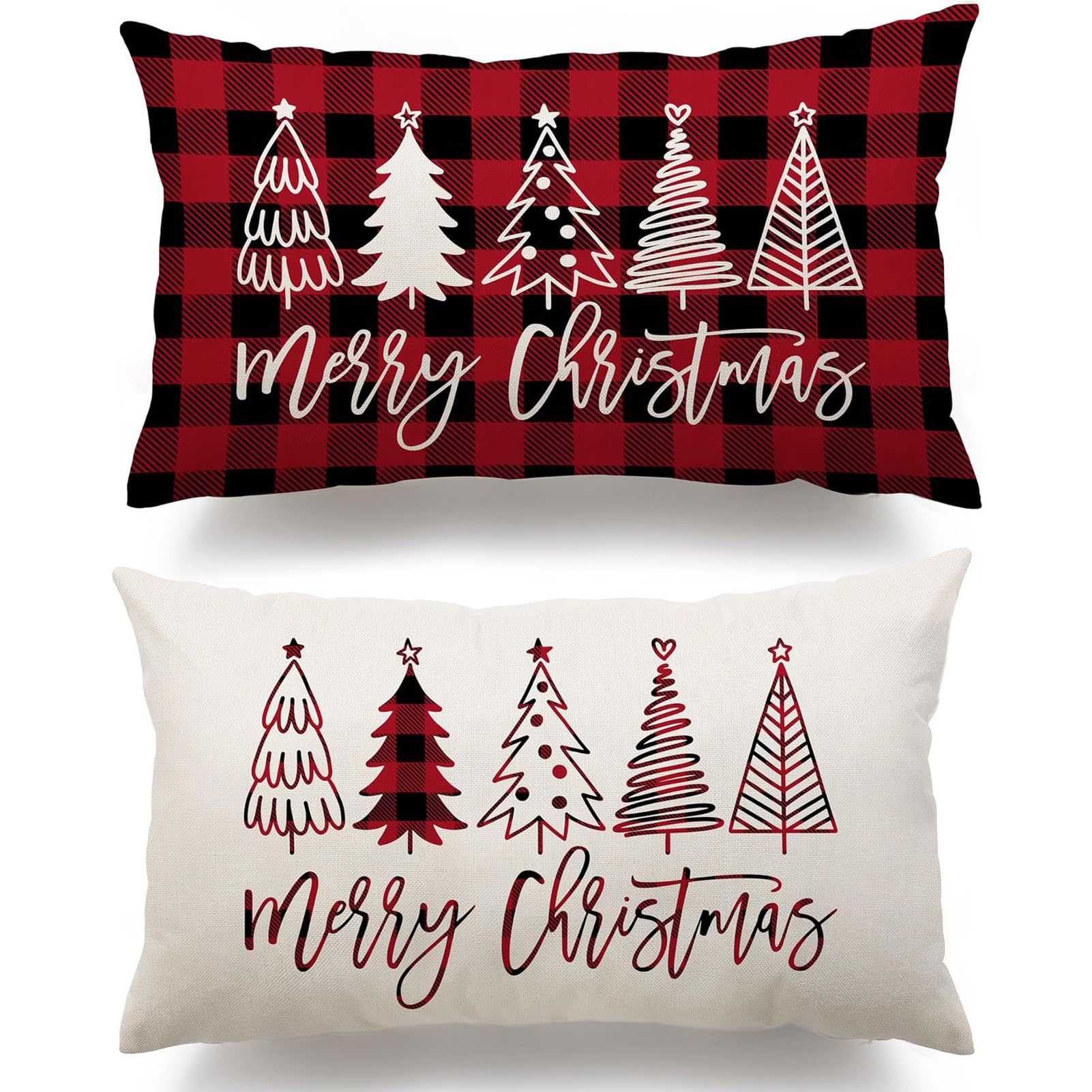 2 fundas de cojín navideñas, 30 x 50 cm, fundas de cojín de lino para árbol de Navidad, decoración de Navidad, para sofá, dormitorio, salón, sofá (rojo)