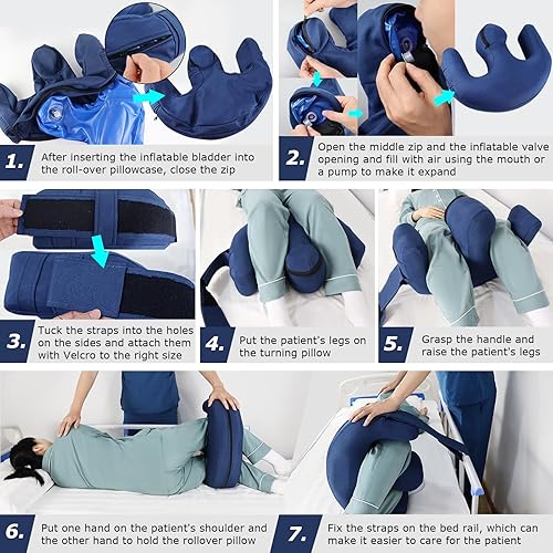 Miniatura 4 de YHK Dispositivo de giro inflable, poliéster para prevenir la atrofia muscular para personas mayores con correas extraíbles en forma de U, almohada