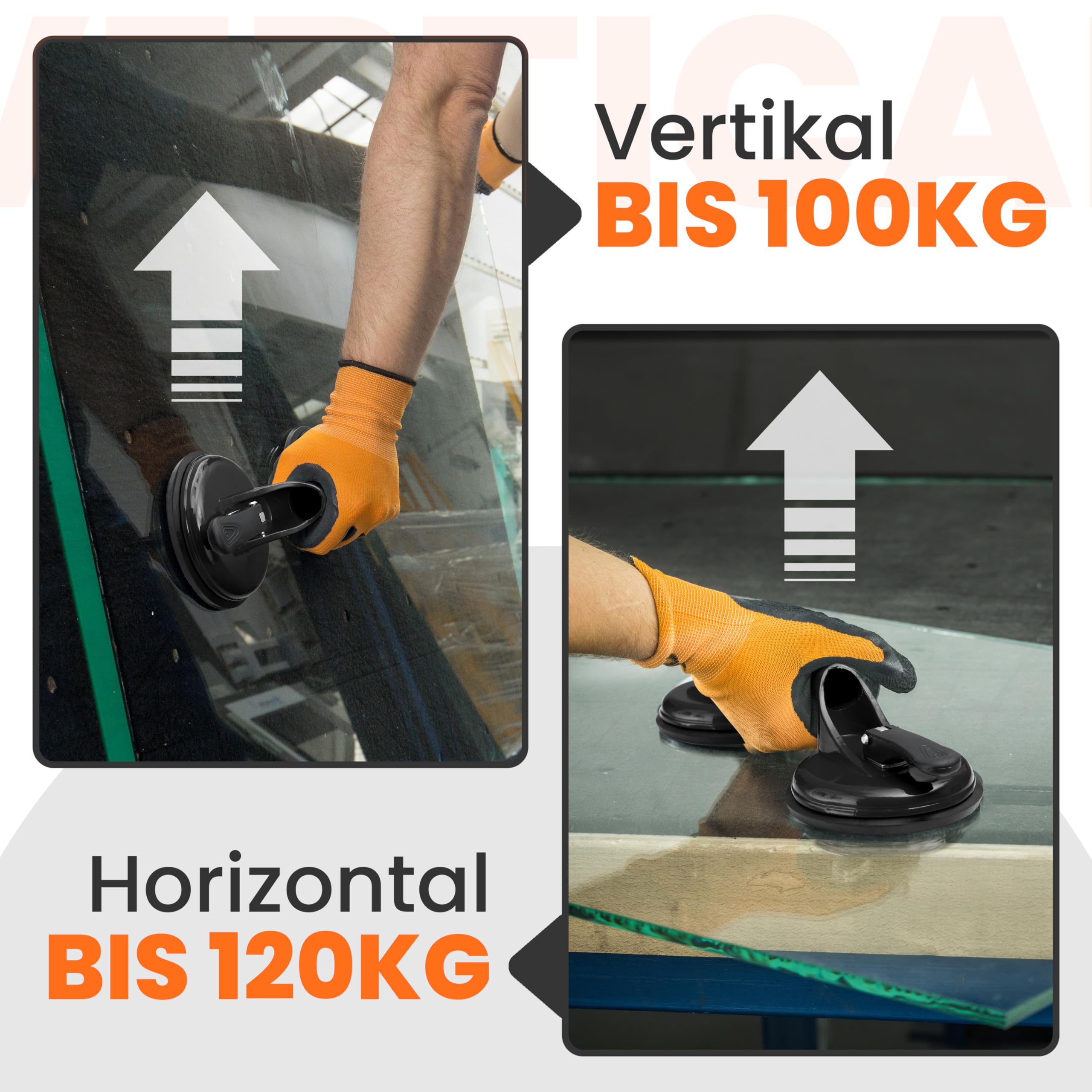 JK Trade® Lot de 2 ventouses avec poignée de transport | Lève-vide antidérapant avec poignée de maintien jusqu'à 120 kg | Outil de levage à ventouse comme aide au transport pour vitres, carreaux,
