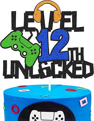 Decoración de pastel desbloqueada de nivel 12, decoración de pastel de feliz cumpleaños 12, controlador de videojuegos, tema de juego, suministros