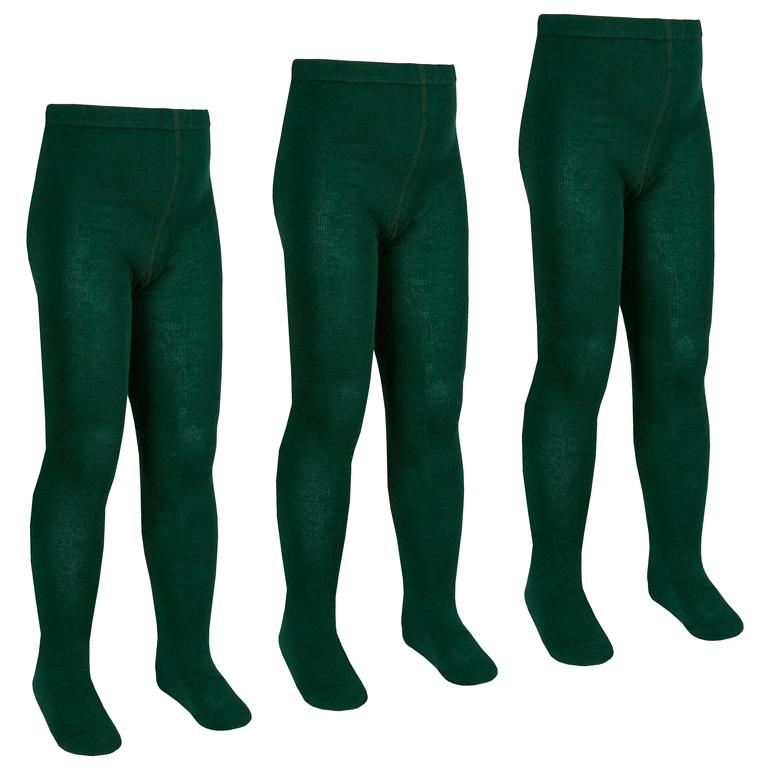Metzuyan Girls Green - 3 Pairs 3 Pairs Kids Solid Plain Tights Cotton Rich School Uniform Tights Green 3-4 Years