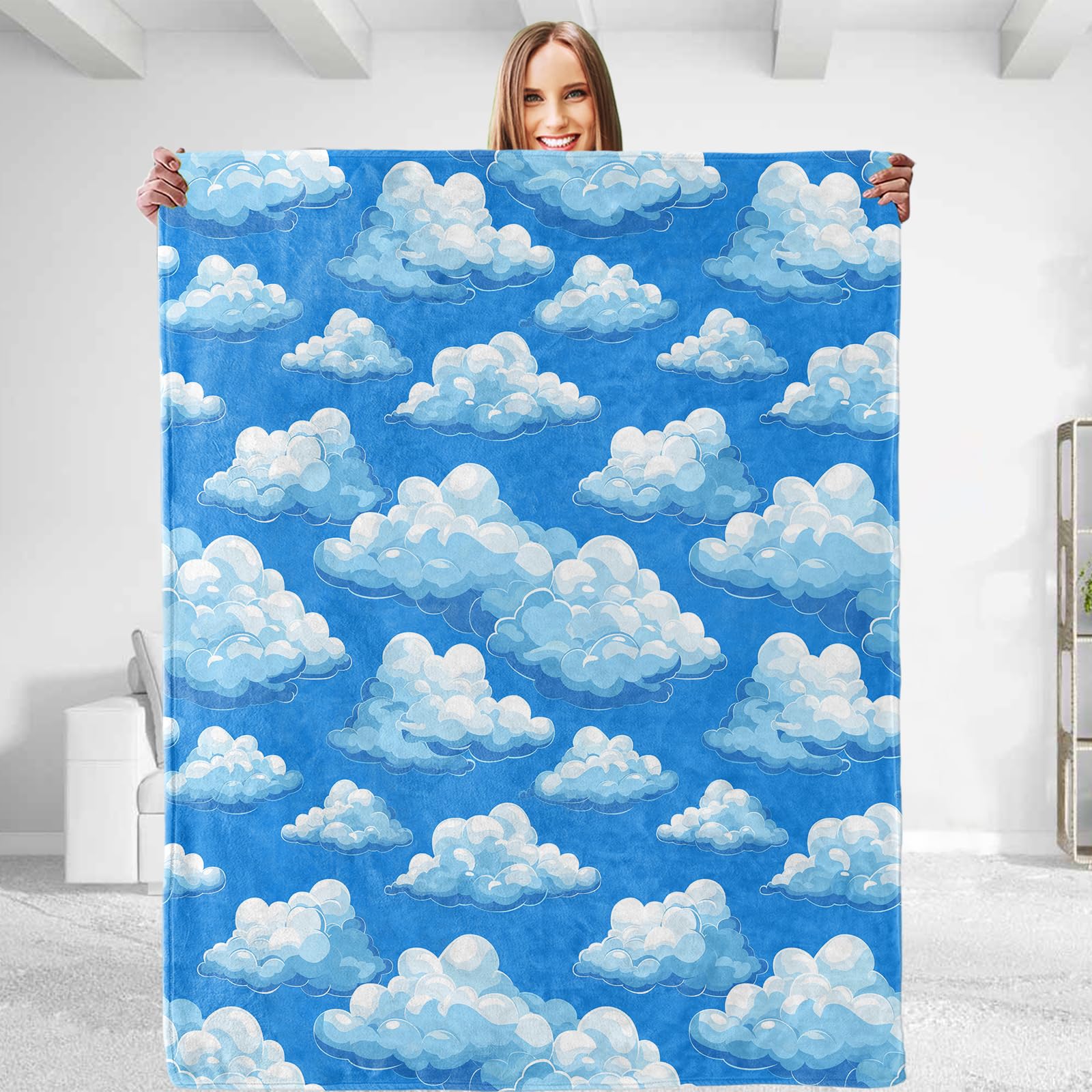 Funny Clouds Theme Throw Blanket - Soft Plush, Lightweight, Warm, Fuzzy Anti-Pilling Flannel Blanket for Bedroom, Couch, Travel, Sofa - Comfy 50in×