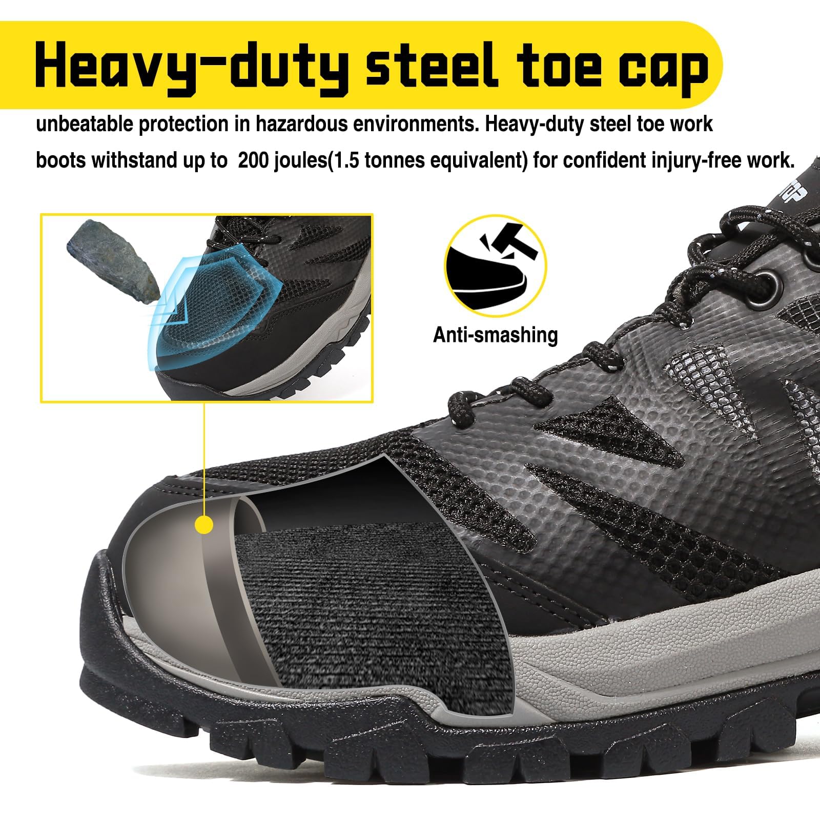 Zapatillas de seguridad impermeables para hombre y mujer, con puntera de acero, antideslizantes, ligeras, compuestas de protección industrial