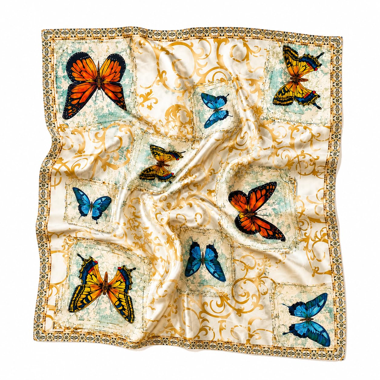 reema prints Fancy Silk Satin Butterfly Soft Digital Bandana (Multicolor 50 X 50m)-picture-44