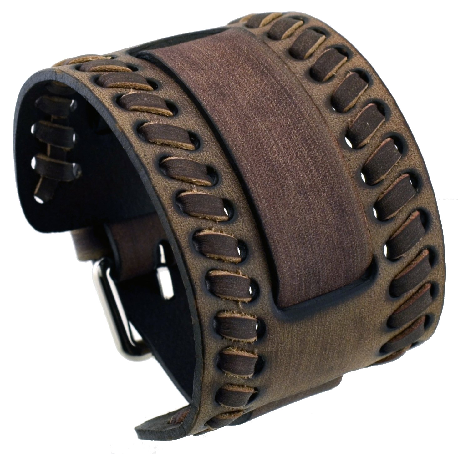Nemesis WLB-B Washed Brown Wide Leather Cuff Wrist Watch Band