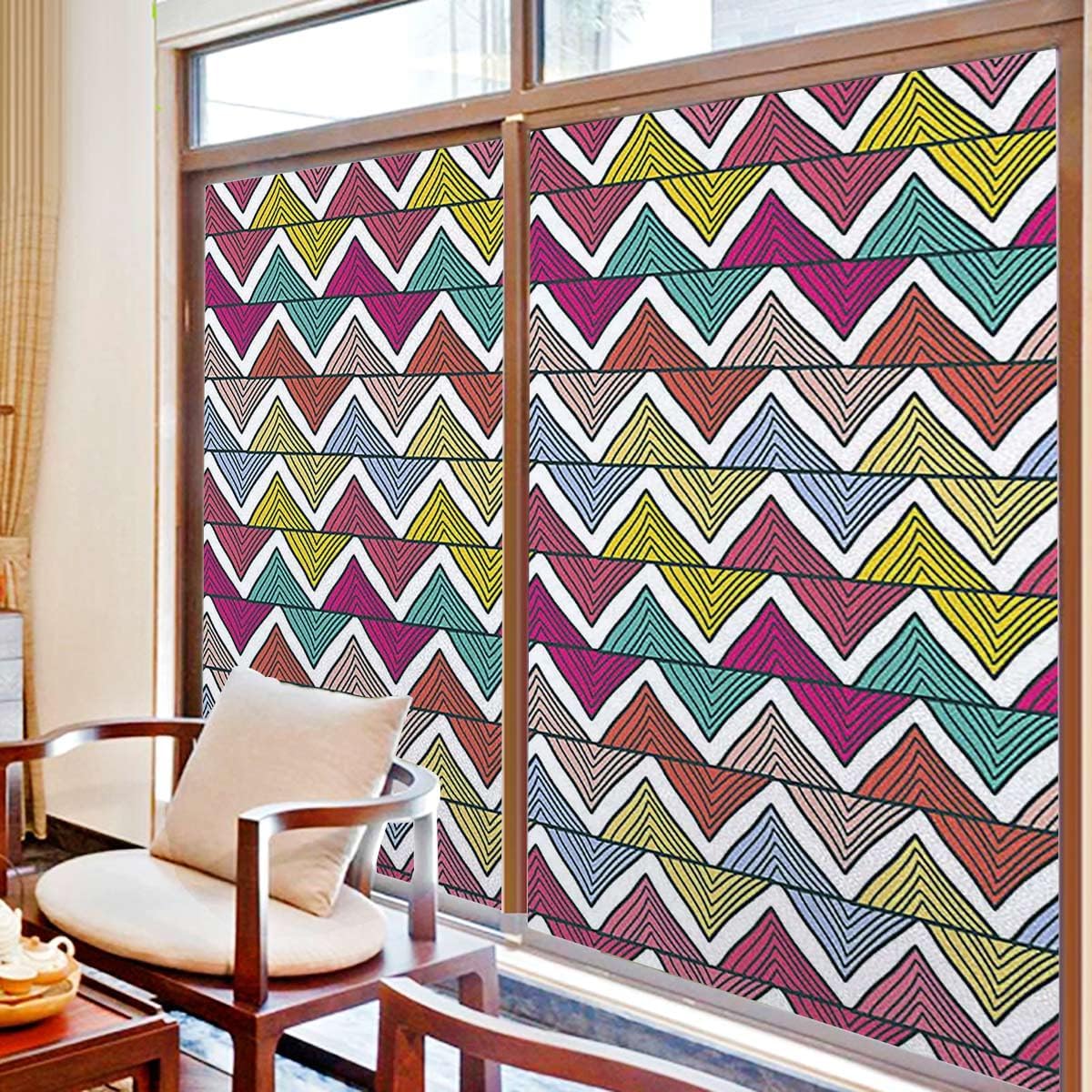 み 多色 窓ガラスフィルム トップ ステンドグラス風デザイン カラー矢印