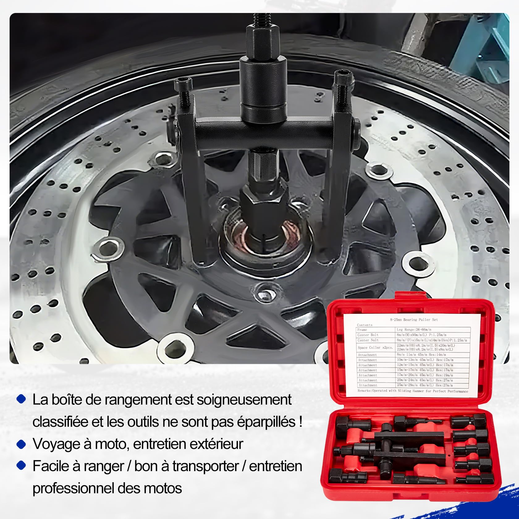 CarBole Ensemble d'extracteurs de Roulement Intérieur Moto 10 Pièces,8-25mm,Outil d'extraction de Roue,Robuste avec Rangement