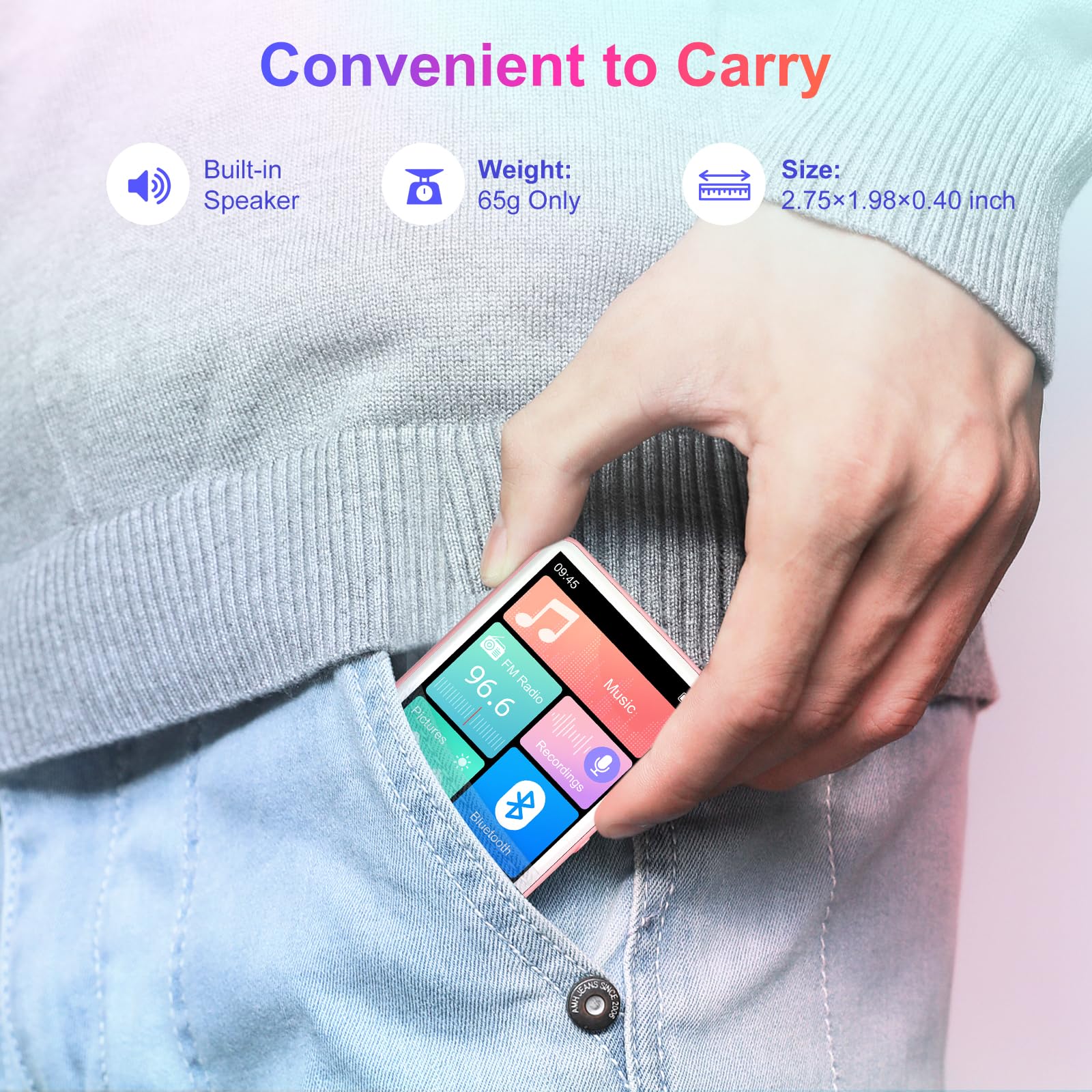 128Go Lecteur MP3 Bluetooth 5.4, Oilsky 2,4'' Écran Tactile Baladeur MP3, MP3-Player Portable avec Haut-Parleur, Radio FM, Musique Lecteur pour Enfants (Rose)