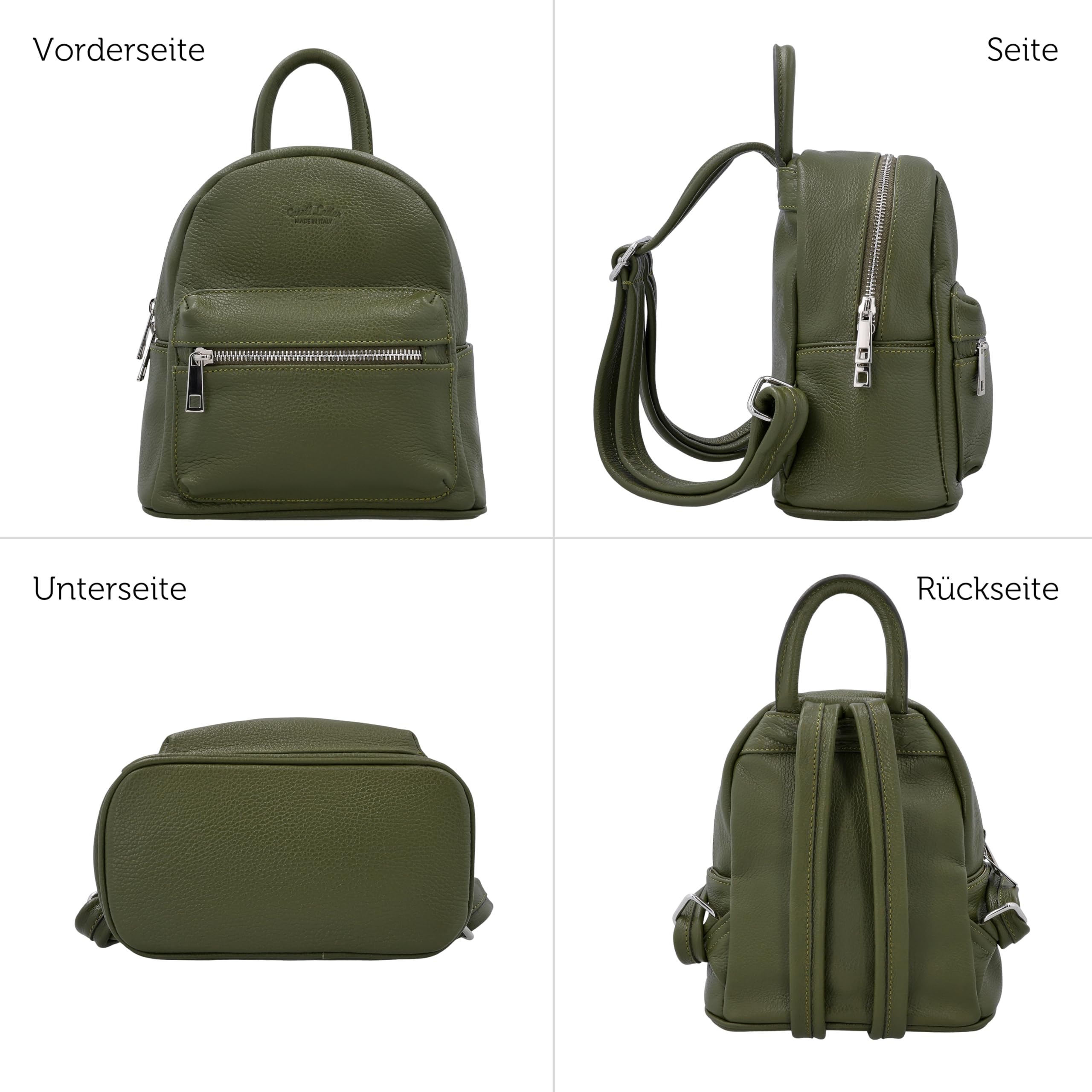 Gusti Leder Stine Rucksack, 10x26x29 cm, Dunkelgrün, Damen, Rindsleder, mit Airtagfach, Made in India