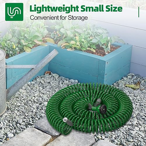 Miniatura 3 de SPECILITE Manguera de jardín de bobina ligera de 38 pulgadas, 100 pies, tubos de agua flexibles de EVA con boquilla de pulverización de 6 patrones