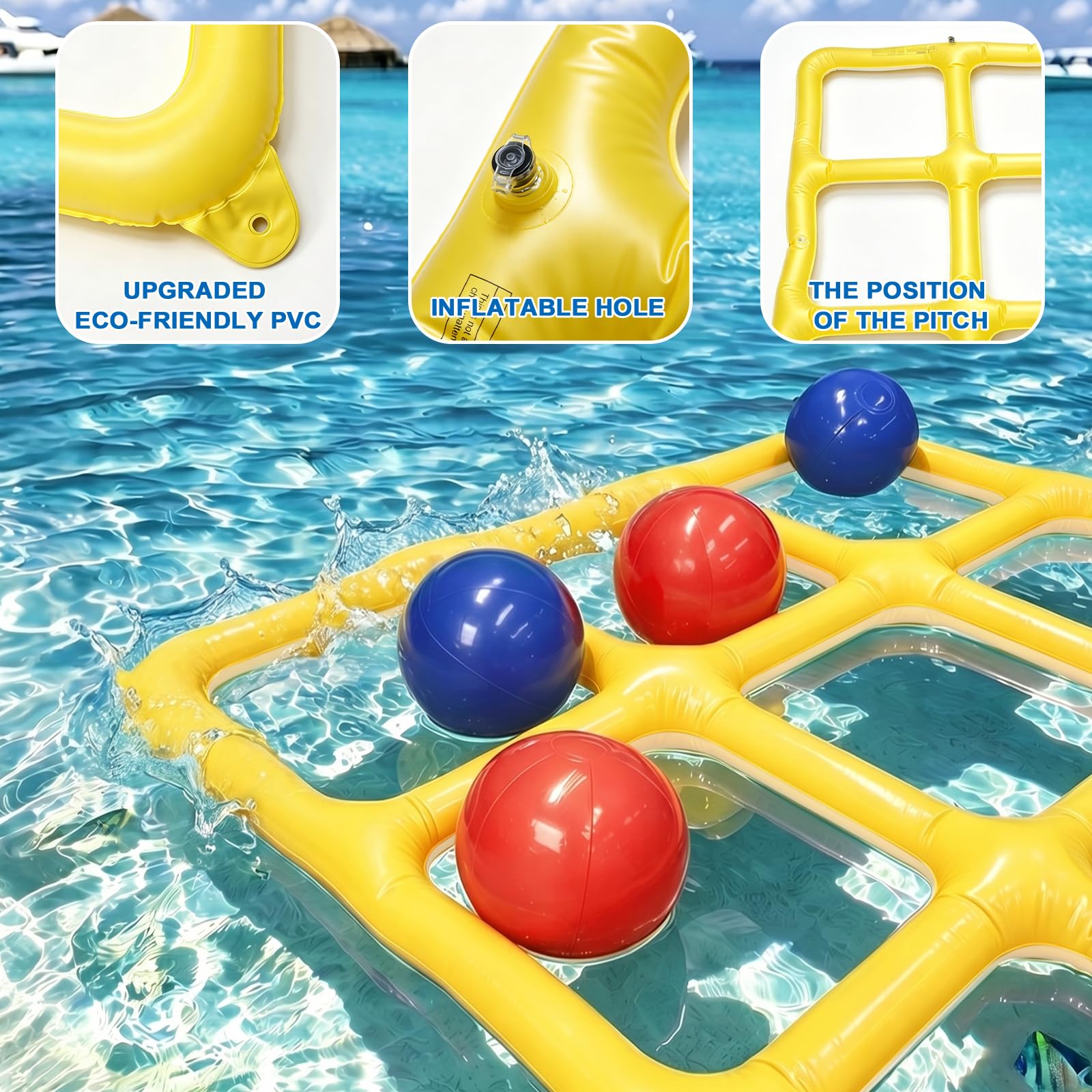 Aufblasbares Tic-Tac-Toe Poolspiel, Outdoor Spiele für Kinder & Erwachsene, Strandspiele & Wurfspiel Kinder Outdoor, Wasserspiele Pool für Kinder und Erwachsene, Aufblasbare Pool Spielzeug(Gelb)