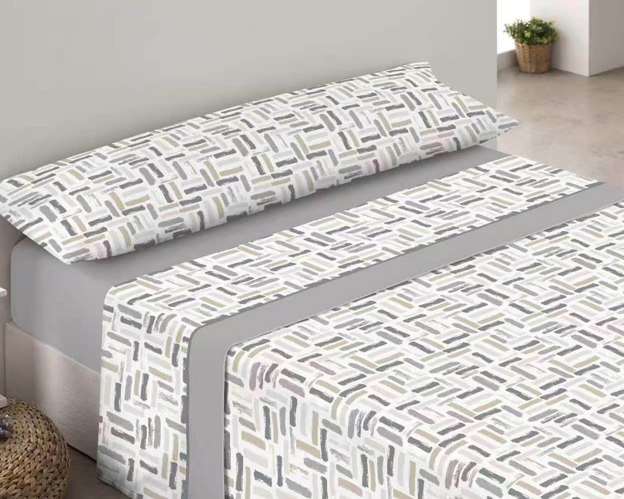Juego de Sábanas Pirineo Termica 3 Piezas - Sábanas de Otoño/Invierno Tejido Polar, Bajera 150x190cm, Encimera de 230x260cm y una Funda Almohada 45x170cm(Gris, Cama 150)