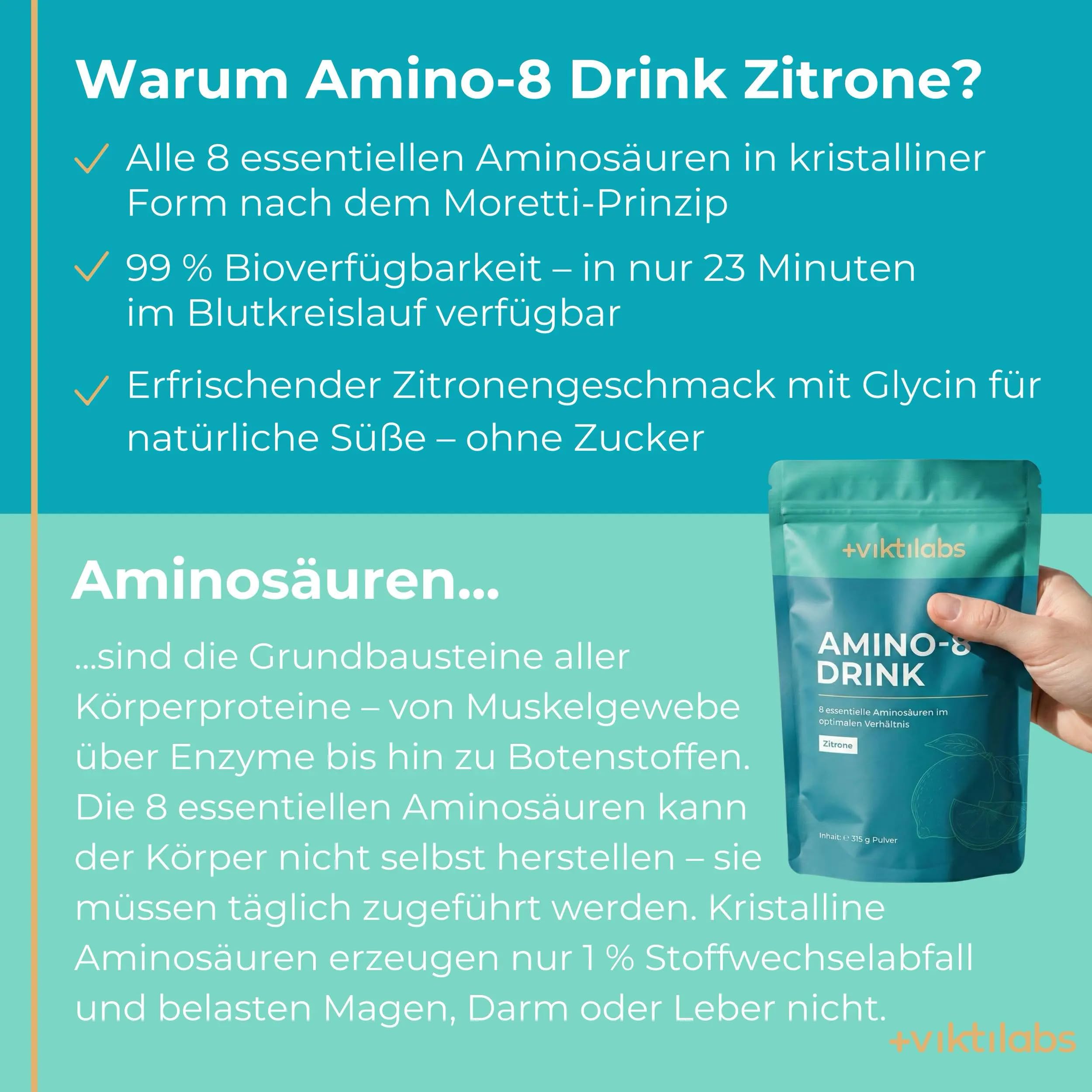 Amino 8 Drink Zitrone - 99% Bioverfügbarkeit - 8 kristalline Aminosäuren