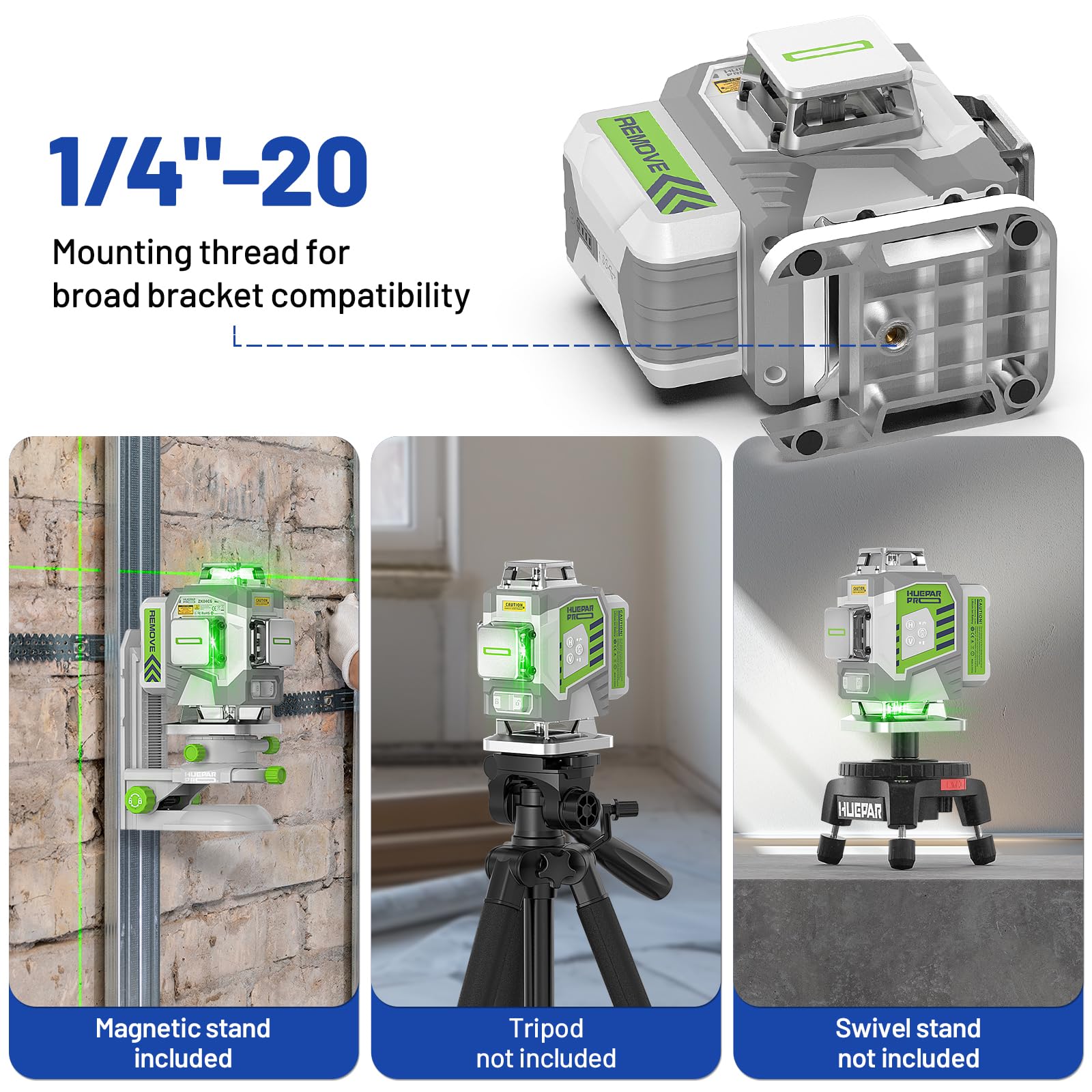 Huepar Pro Kreuzlinienlaser 4 * 360 Grad Selbstnivellierend Grün Laser Wasserwaage, Hochpräzises 4D Nivellierlaser Mit 8000mAh Lithiumionen-Akku, Fernsteuerung Und Hartschalenkoffer ZK04CG