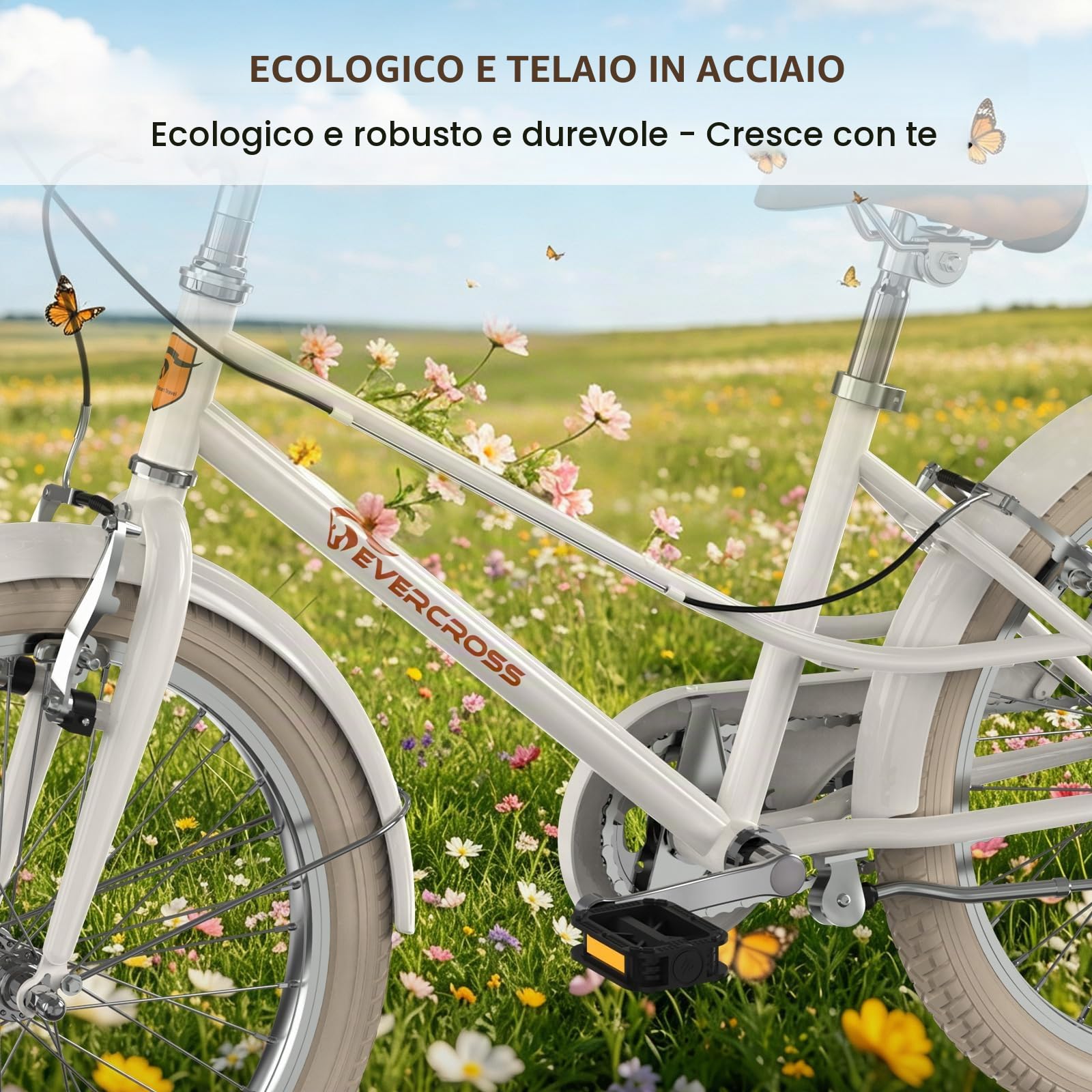 EVERCROSS EM2 20'' Bicicletta Retrò Bianco per bambini (altezza 115–150 cm) | Bici bambini con Campanello, Telaio in acciaio, Sella e Manubrio Regolabili, Freni V-brake, Paracatena, Pneumatico