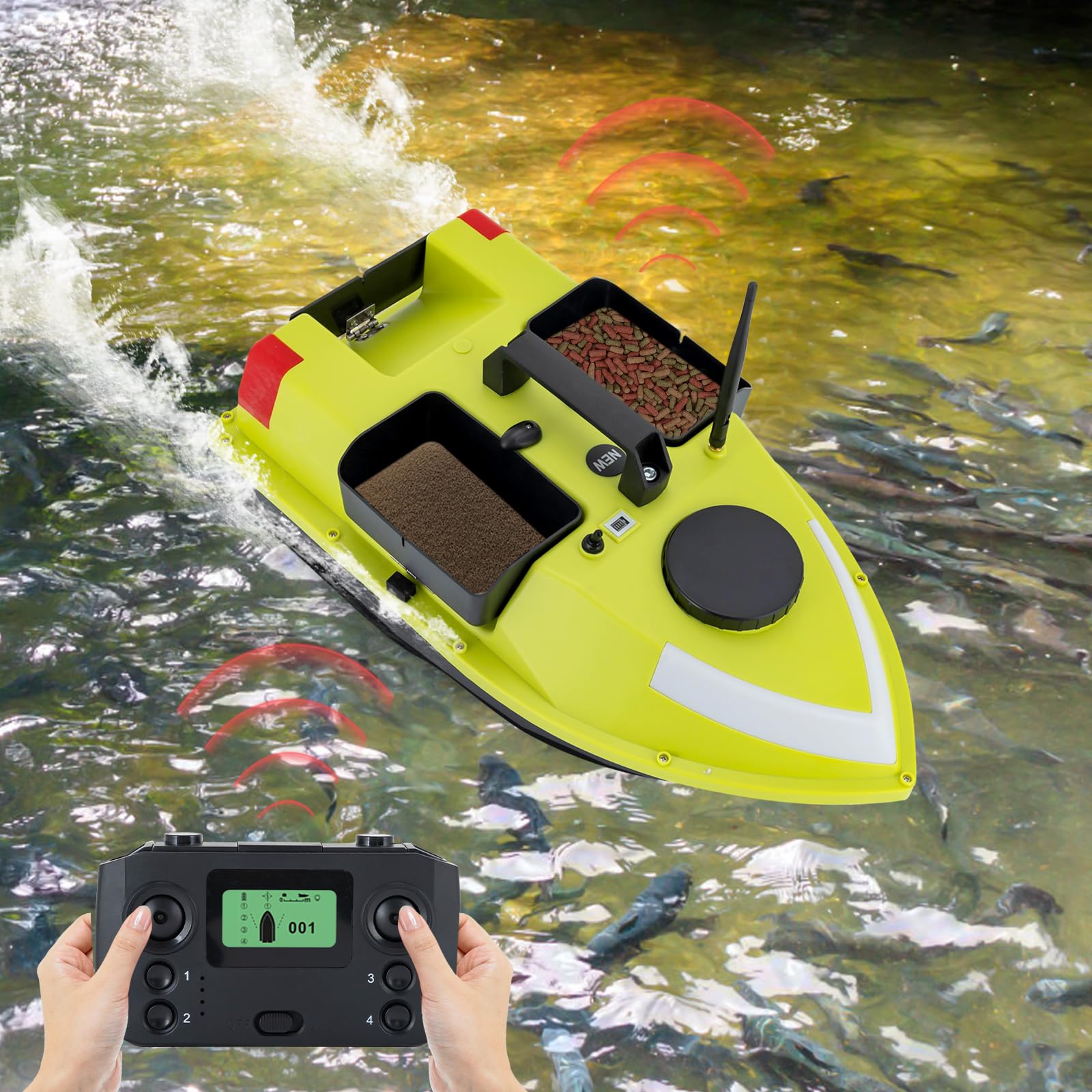 Barca Per Mangimi Da Pesca Con Telecomando, 600 M Di Distanza, 99 Punti GPS, Doppio Motore, Luce Notturna LED, Batteria 5200 mAh, 2 Kg Di Capacità, Borsa Incluso