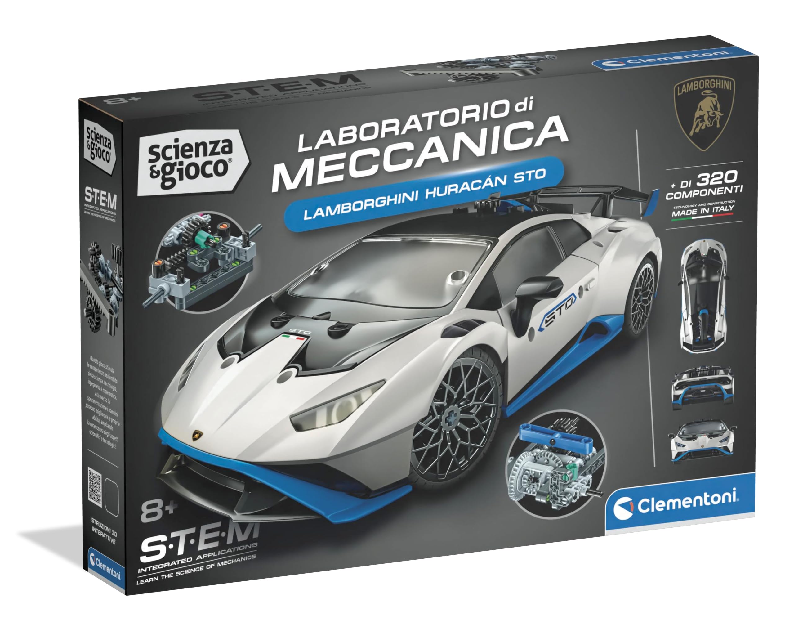 Clementoni Scienza e Gioco Build- Lamborghini Huracan STO Laboratorio di Meccanica, Kit Costruzioni Bambini 8+Anni, Auto Sportiva da Assemblare con Differenziale, Made in Italy, Lingua Italiana, 19491