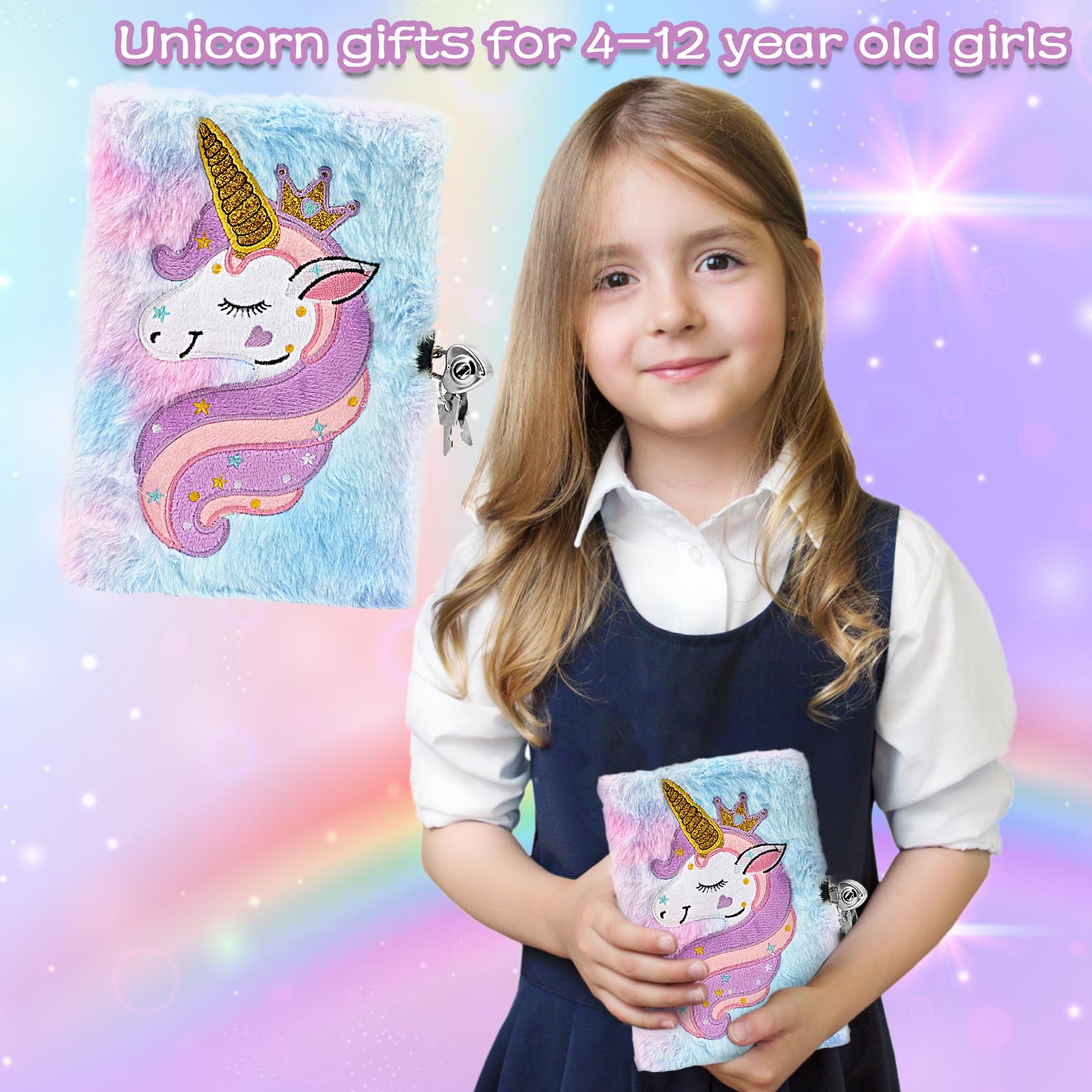 Diario Segreto Bambina con Lucchetto A5 Peluche Unicorno Quaderno con Chiave Regalo 5-10 Anni