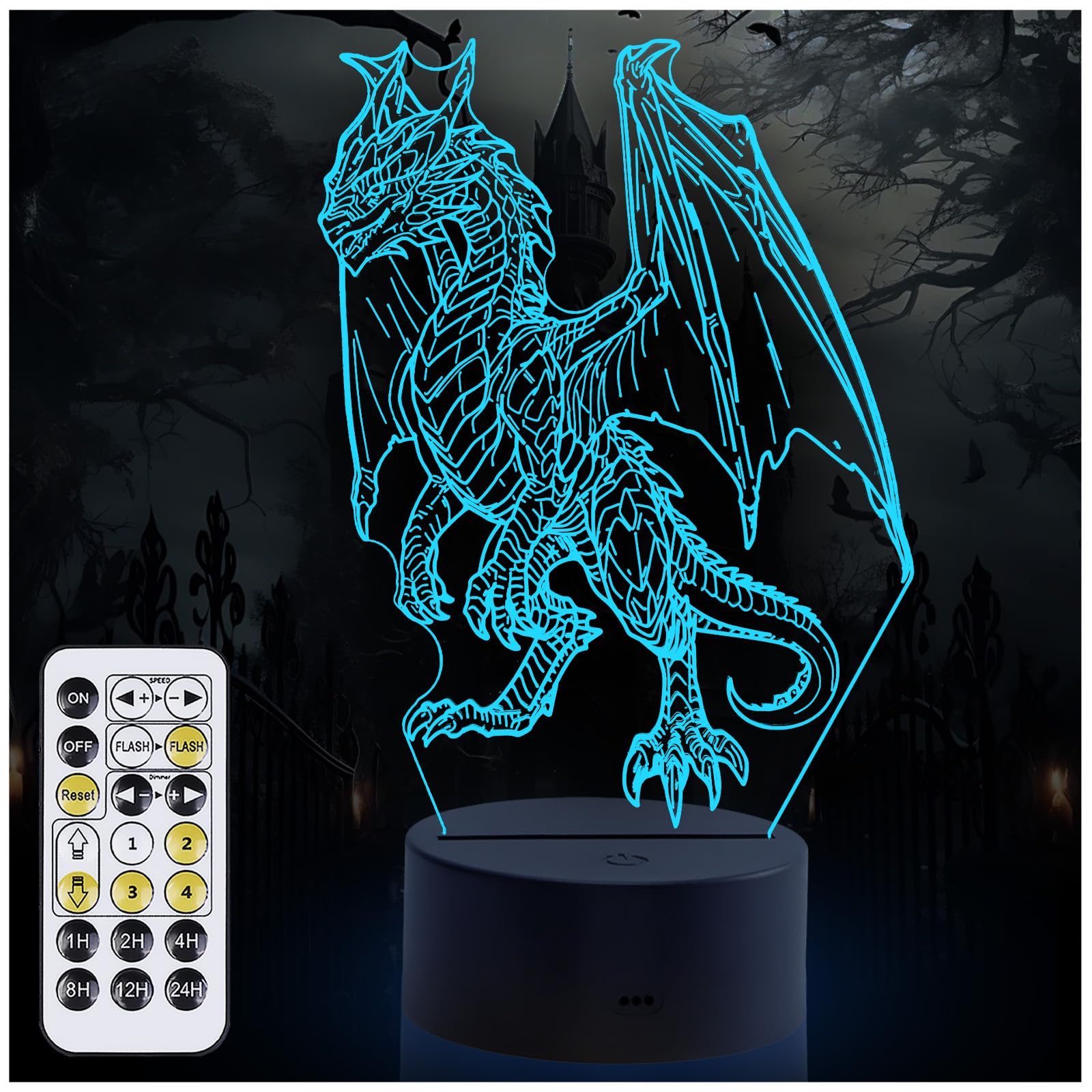 oboist Dragon Night Light - 3D Illusion Lamp for Kids, 7 Colors Optical Illusion with Remote Control, ABS Material, Dragon Color